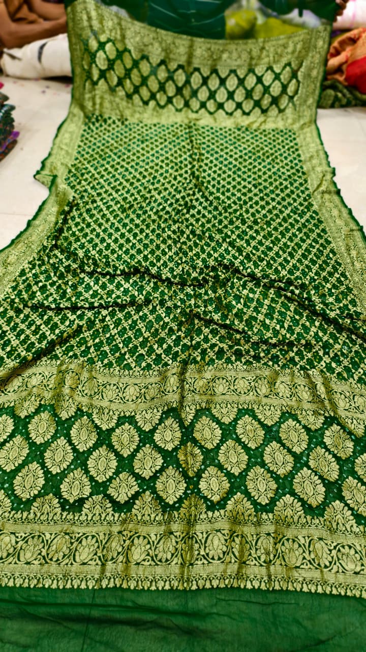 Pure Banarasi Georgette Hand Bandhej Neemzari Dupatta