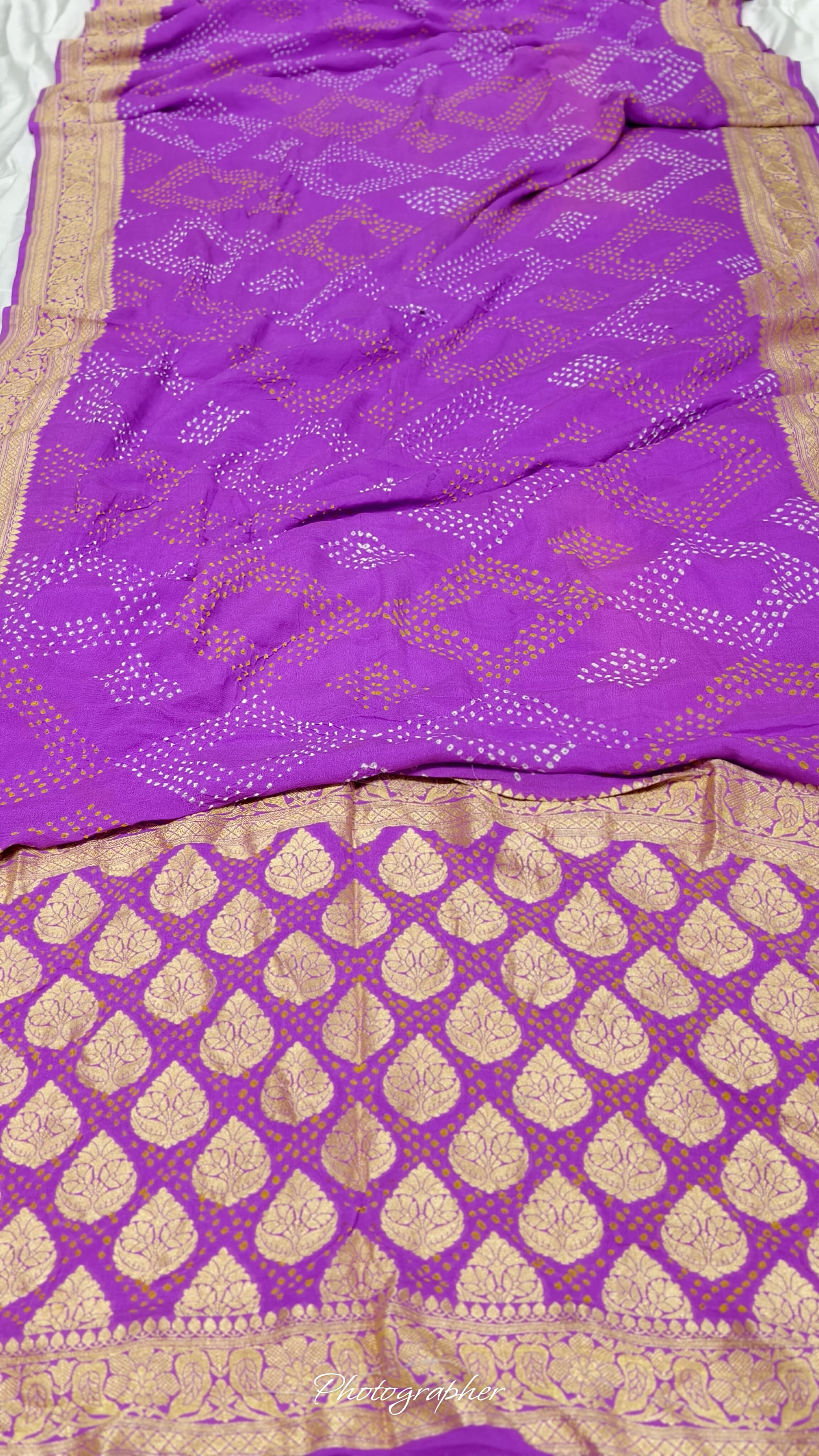 Pure Banarasi Original Georgette Fabric with Pure Hand Rai Bandej Saree
