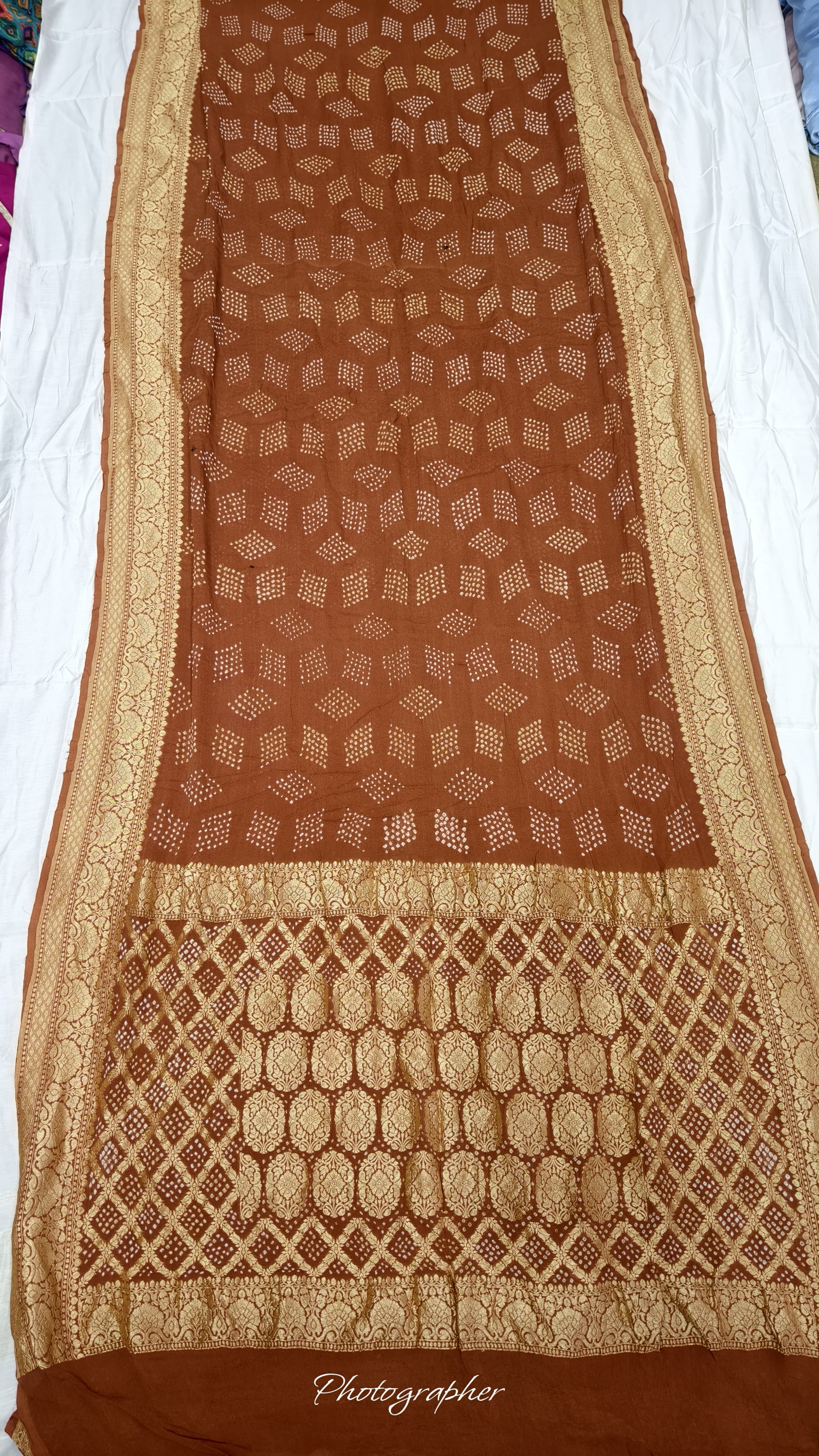 Pure Banarasi Original Georgette Fabric with Pure Hand Rai Bandej Saree