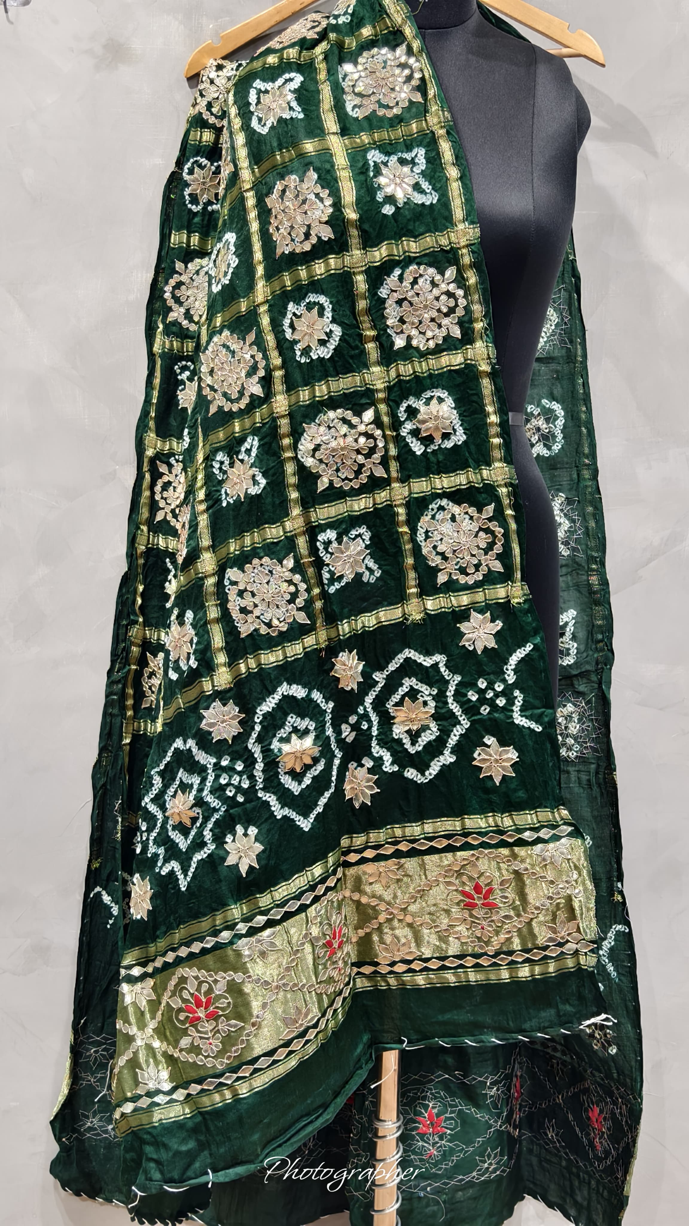 Pure Gaji Silk Hand Bandej Chex Gharchola Dupatta With Lagdi Patta With Heavy Work