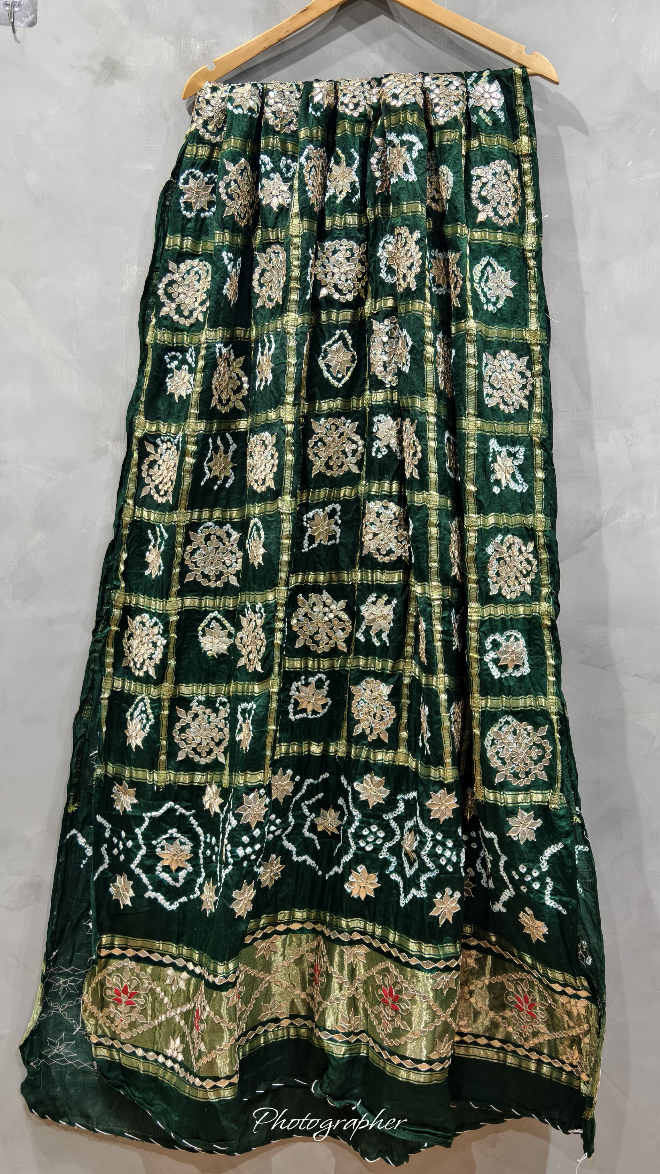 Pure Gaji Silk Hand Bandej Chex Gharchola Dupatta With Lagdi Patta With Heavy Work