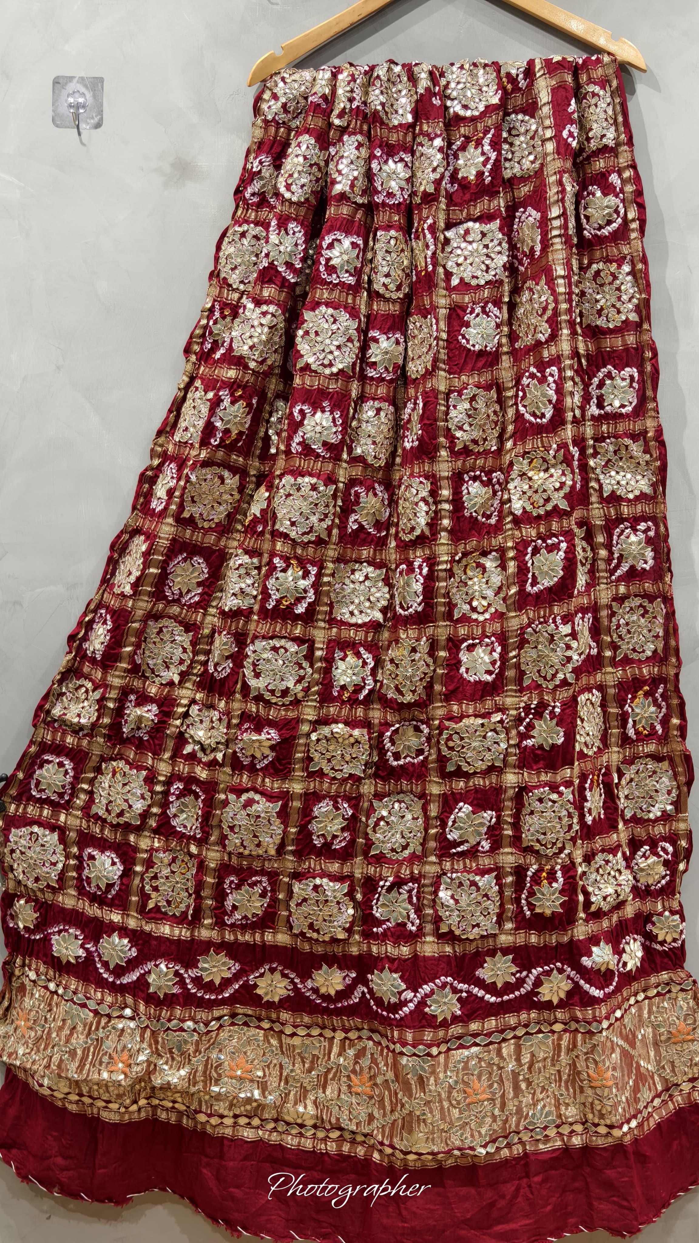 Pure Gaji Silk Hand Bandej Chex Gharchola Dupatta With Lagdi Patta With Heavy Work