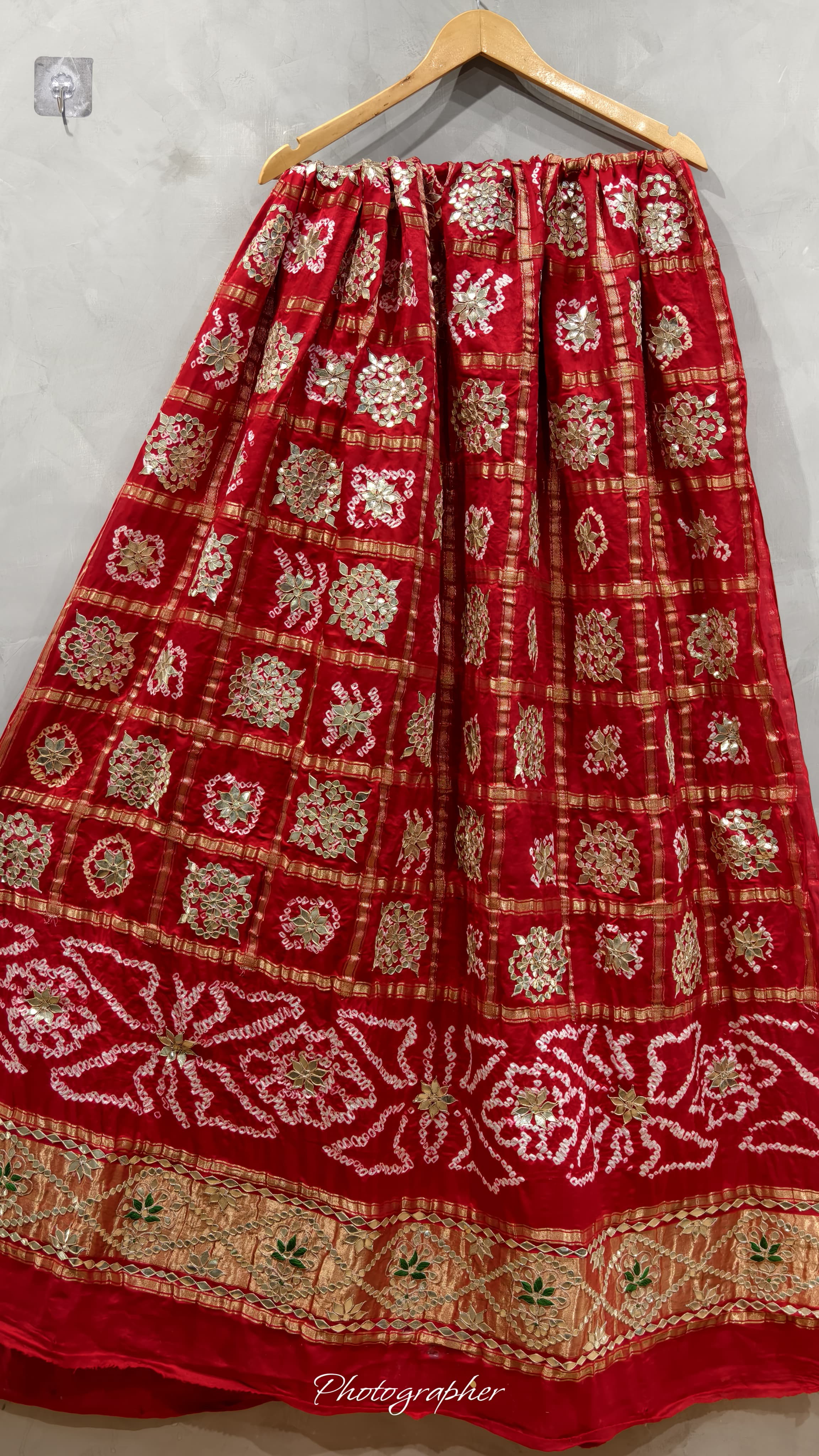 Pure Gaji Silk Hand Bandej Chex Gharchola Dupatta With Lagdi Patta With Heavy Work