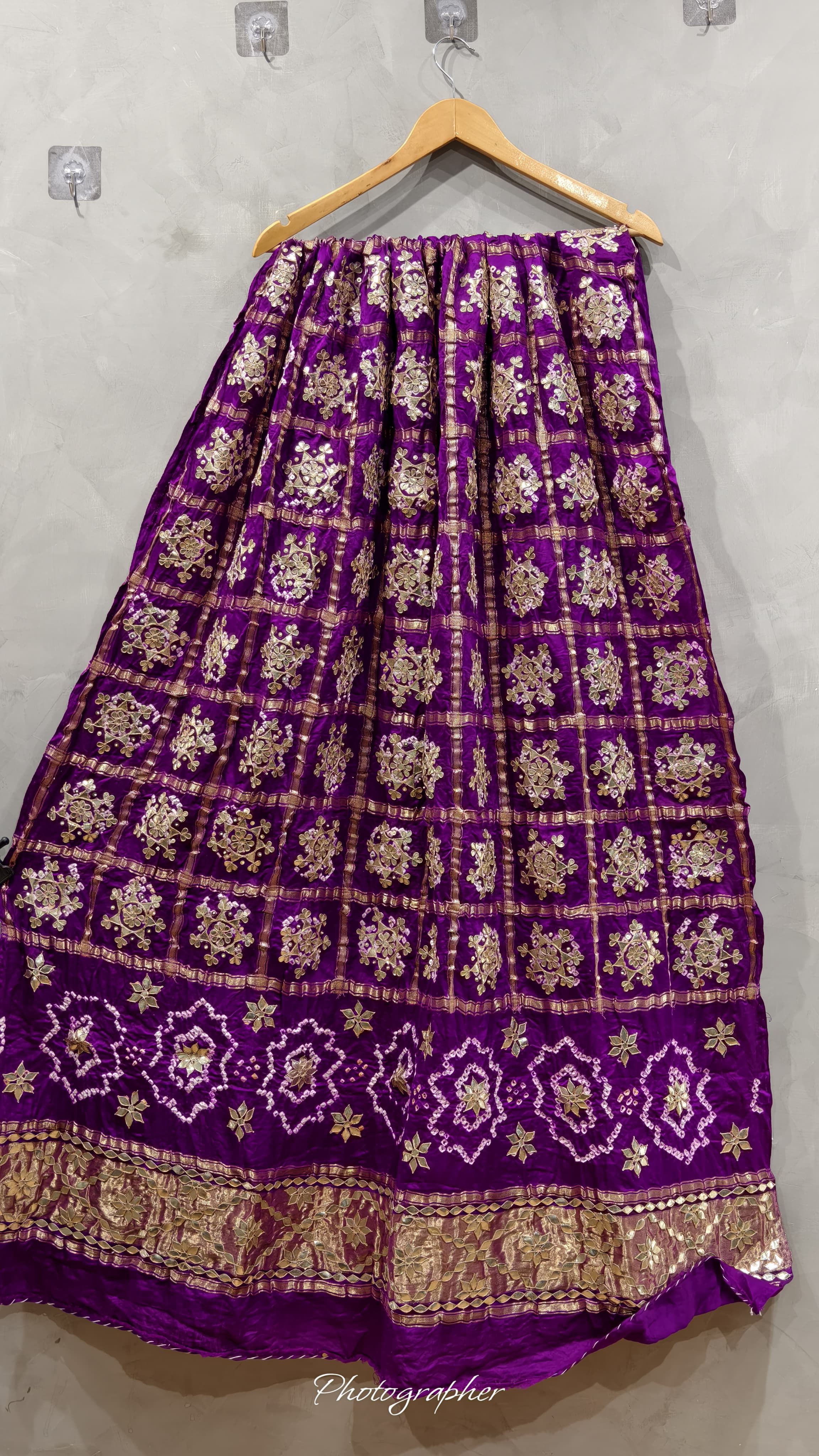Pure Gaji Silk Hand Bandej Chex Gharchola Dupatta With Lagdi Patta With Heavy Work
