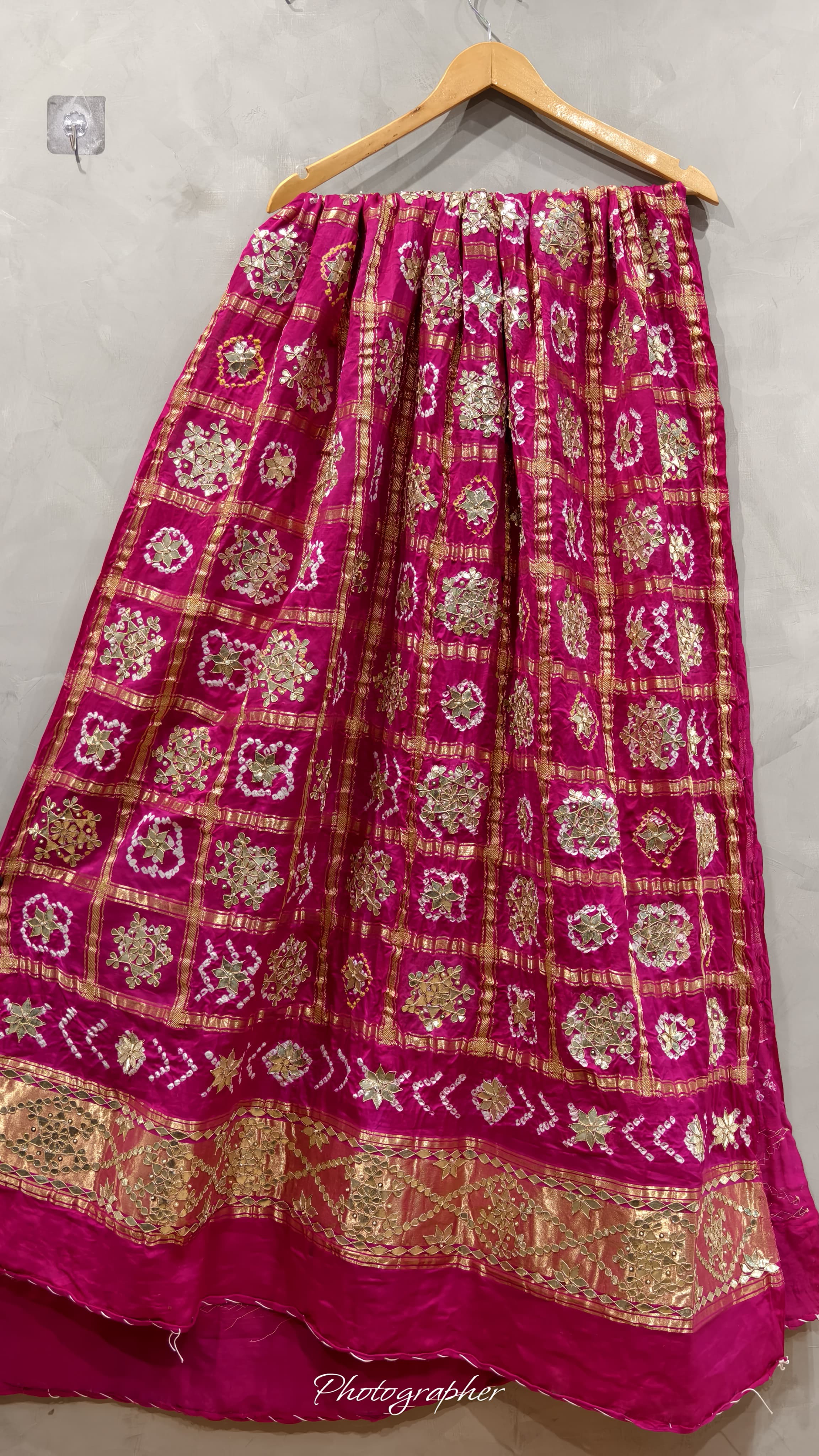 Pure Gaji Silk Hand Bandej Chex Gharchola Dupatta With Lagdi Patta With Heavy Work
