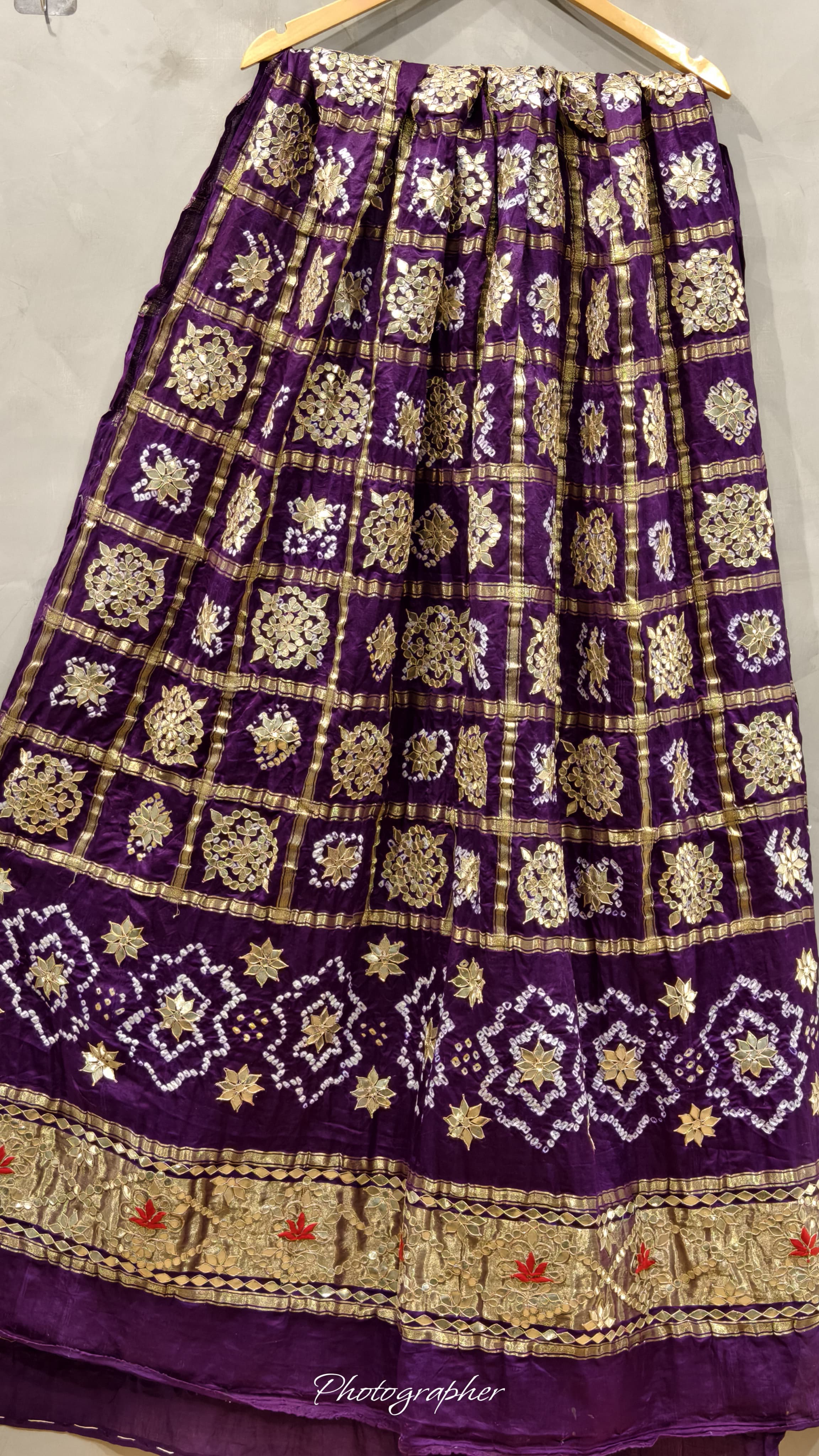 Pure Gaji Silk Hand Bandej Chex Gharchola Dupatta With Lagdi Patta With Heavy Work