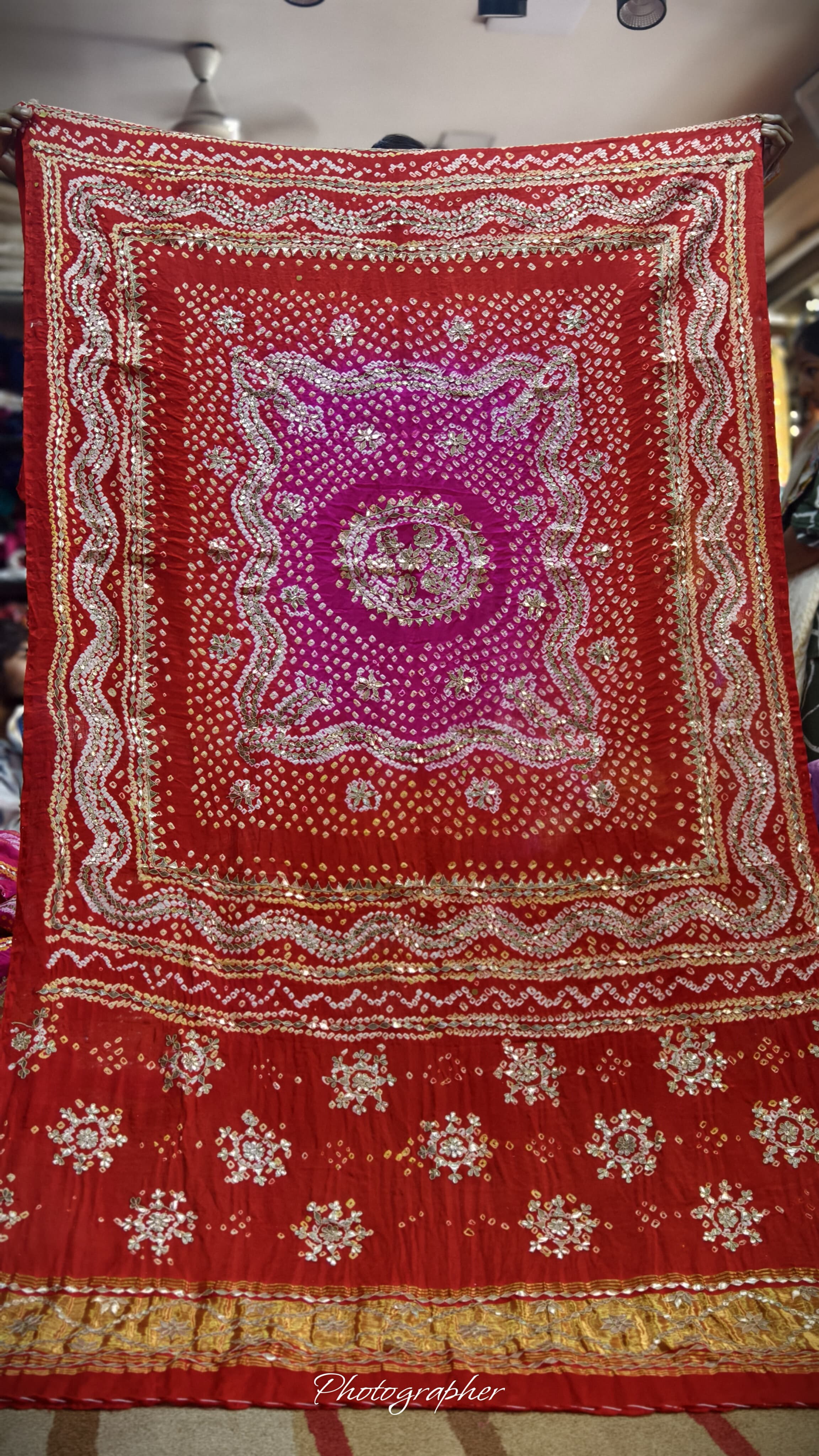 Pure Gaji Silk Hand  Bandej Dupata With Lagdi Patta With Puree Gotaa Patti Hand Work Original Dupatta