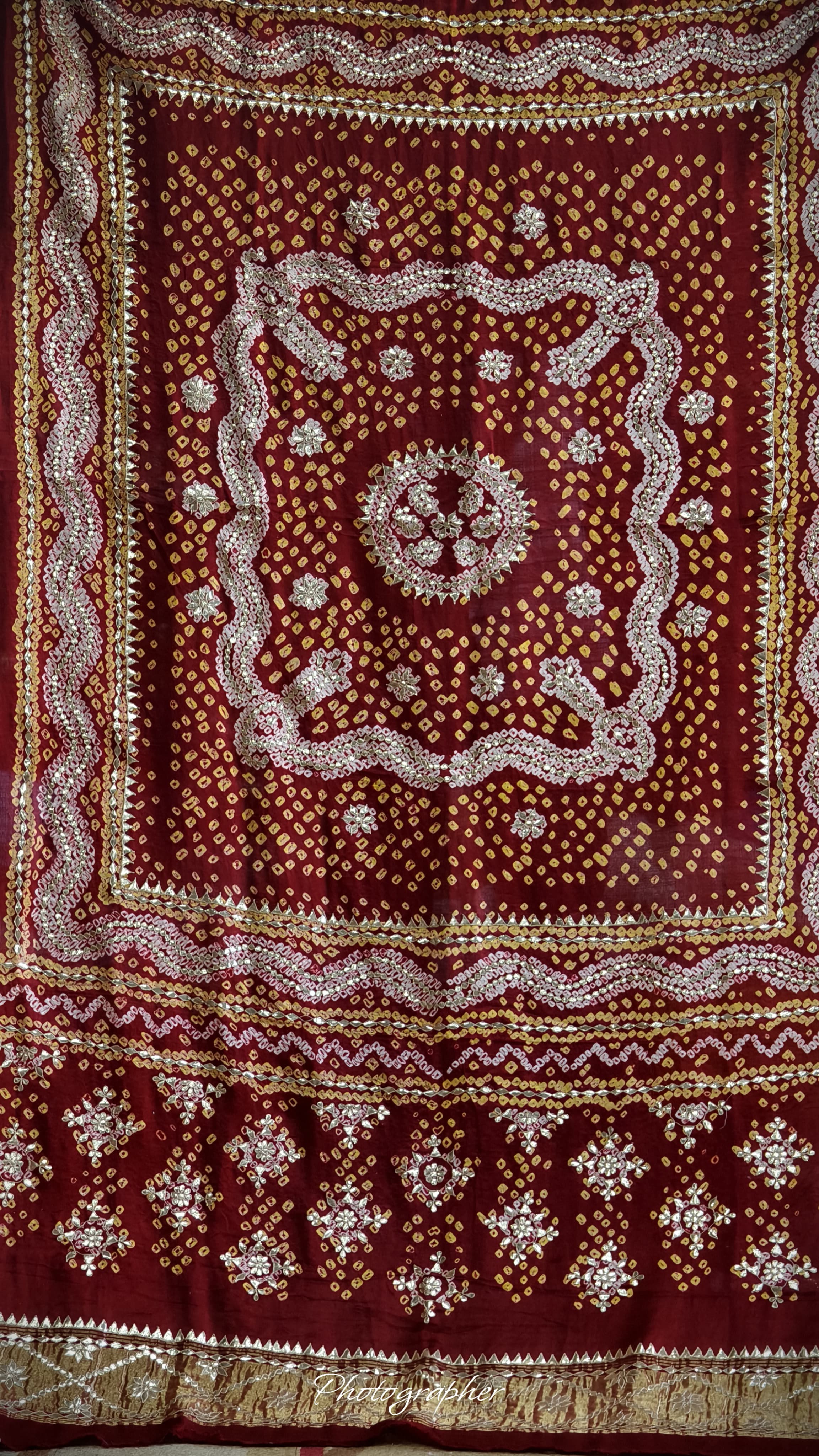 Pure Gaji Silk Hand  Bandej Dupata With Lagdi Patta With Puree Gotaa Patti Hand Work Original Dupatta