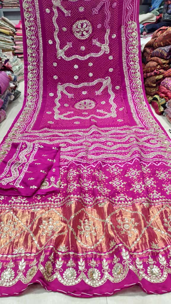 Pure Gaji Silk Hand Bandhej Chandrokhani Saree