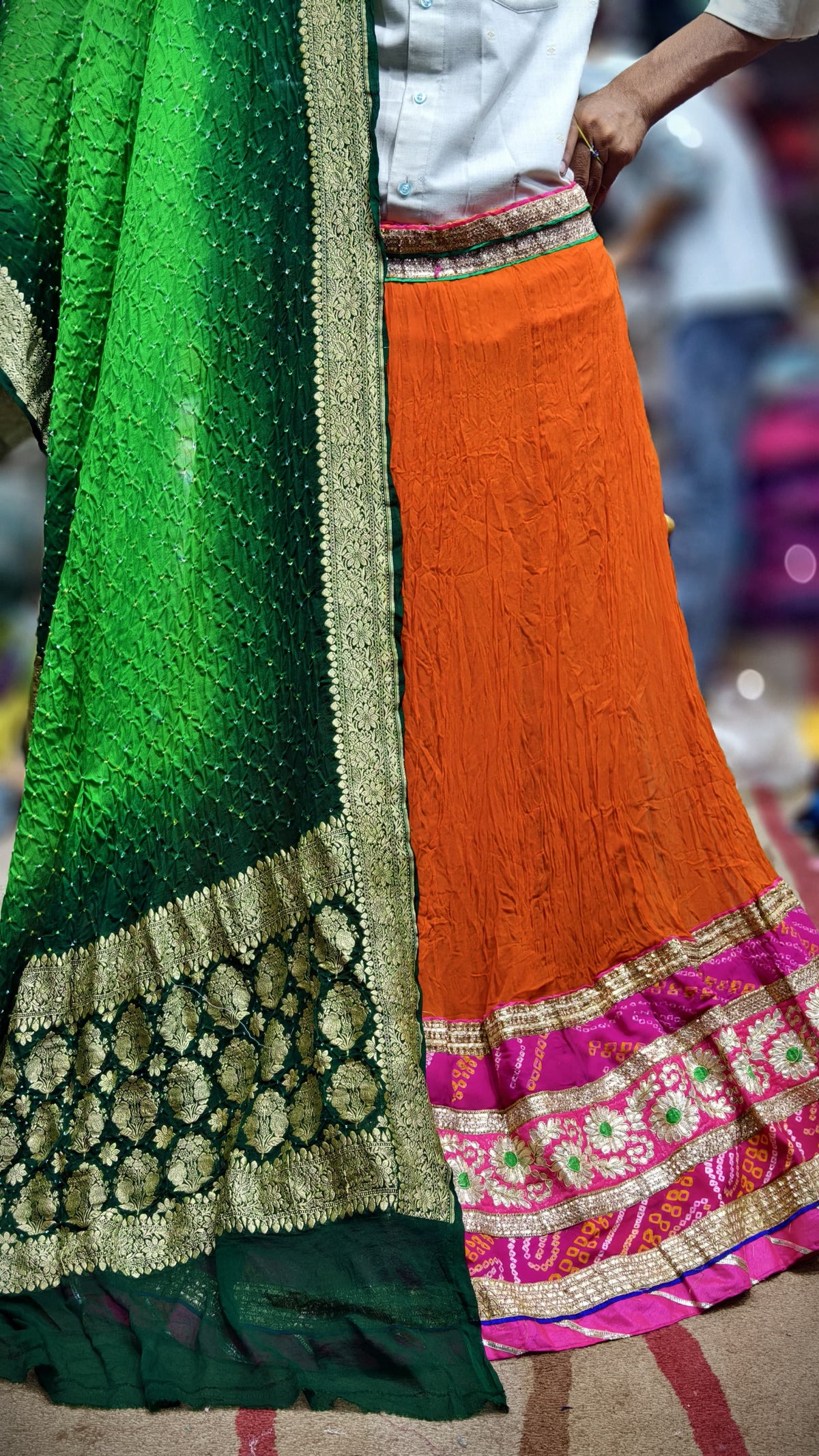 Pure Georgette Skirt with Original Hand Bandej Dupatta