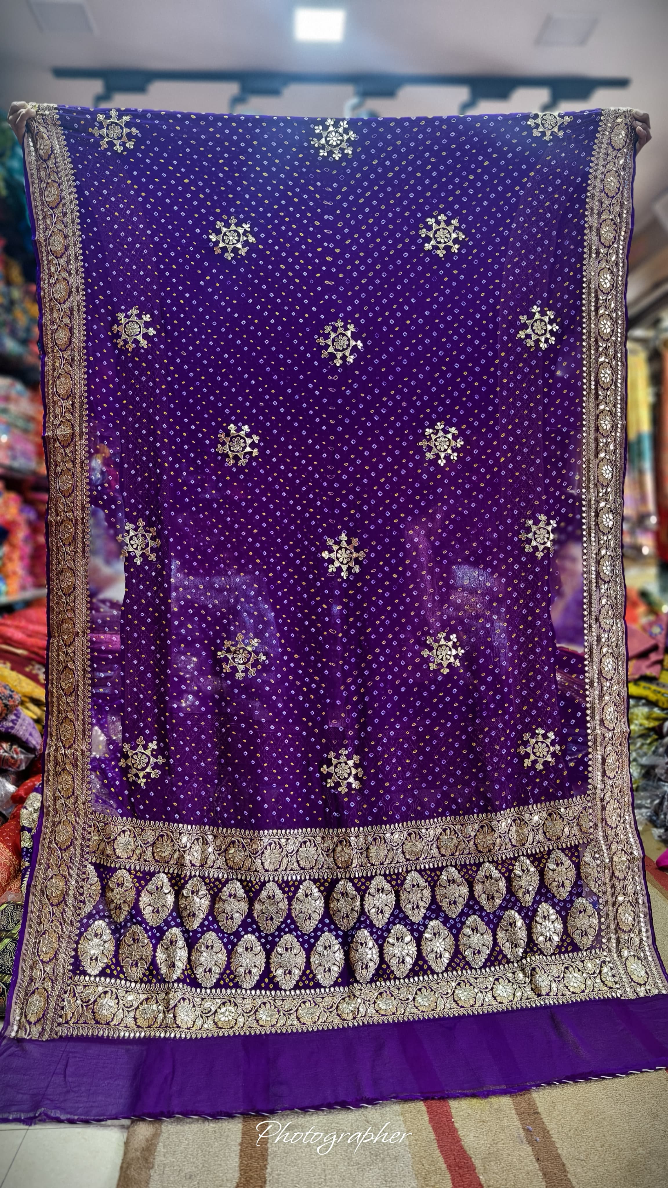 Pure Georgette Hand Bandej Dupata With Heavy Work