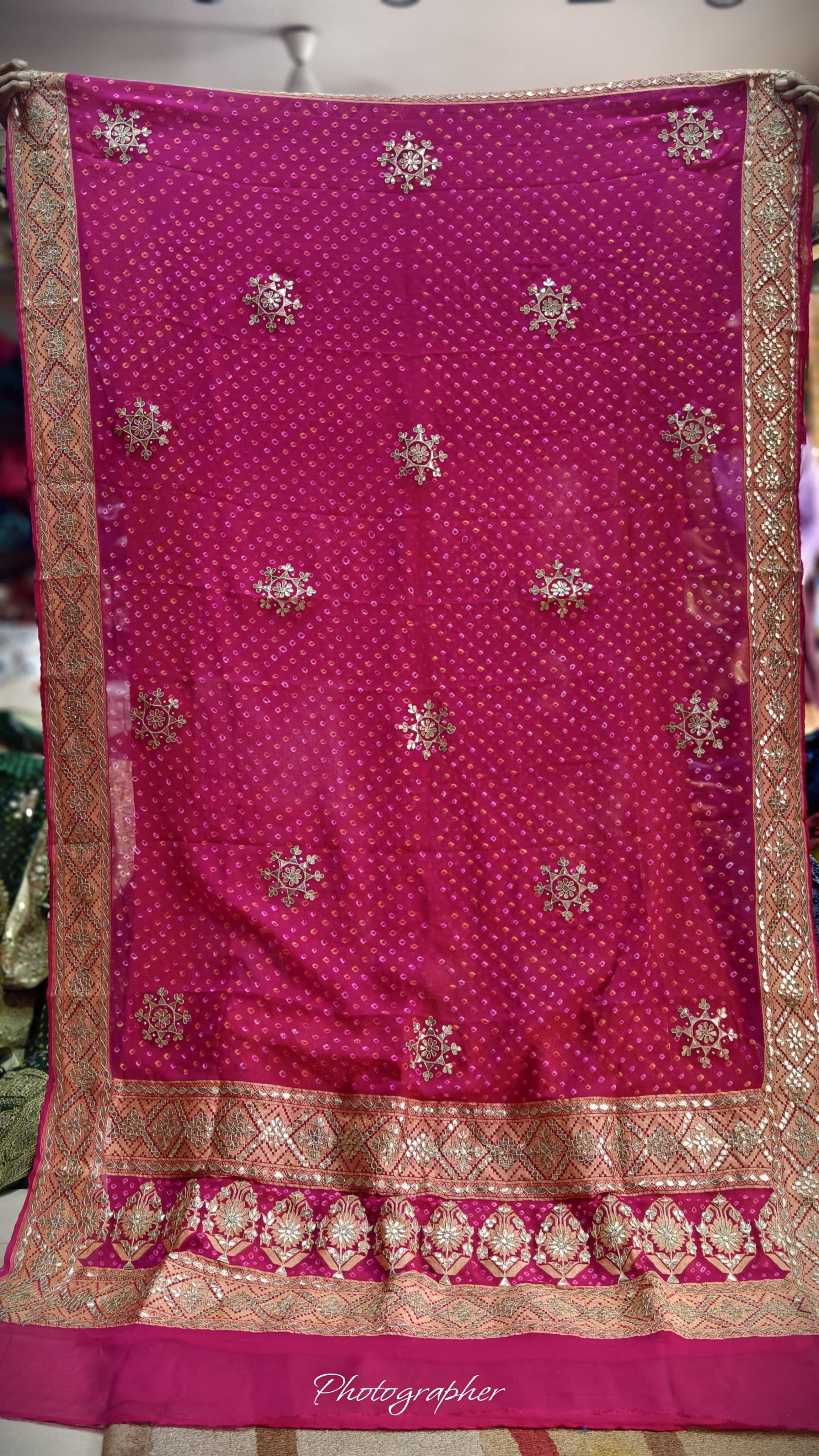 Pure Georgette Hand Bandej Dupata With Heavy Work