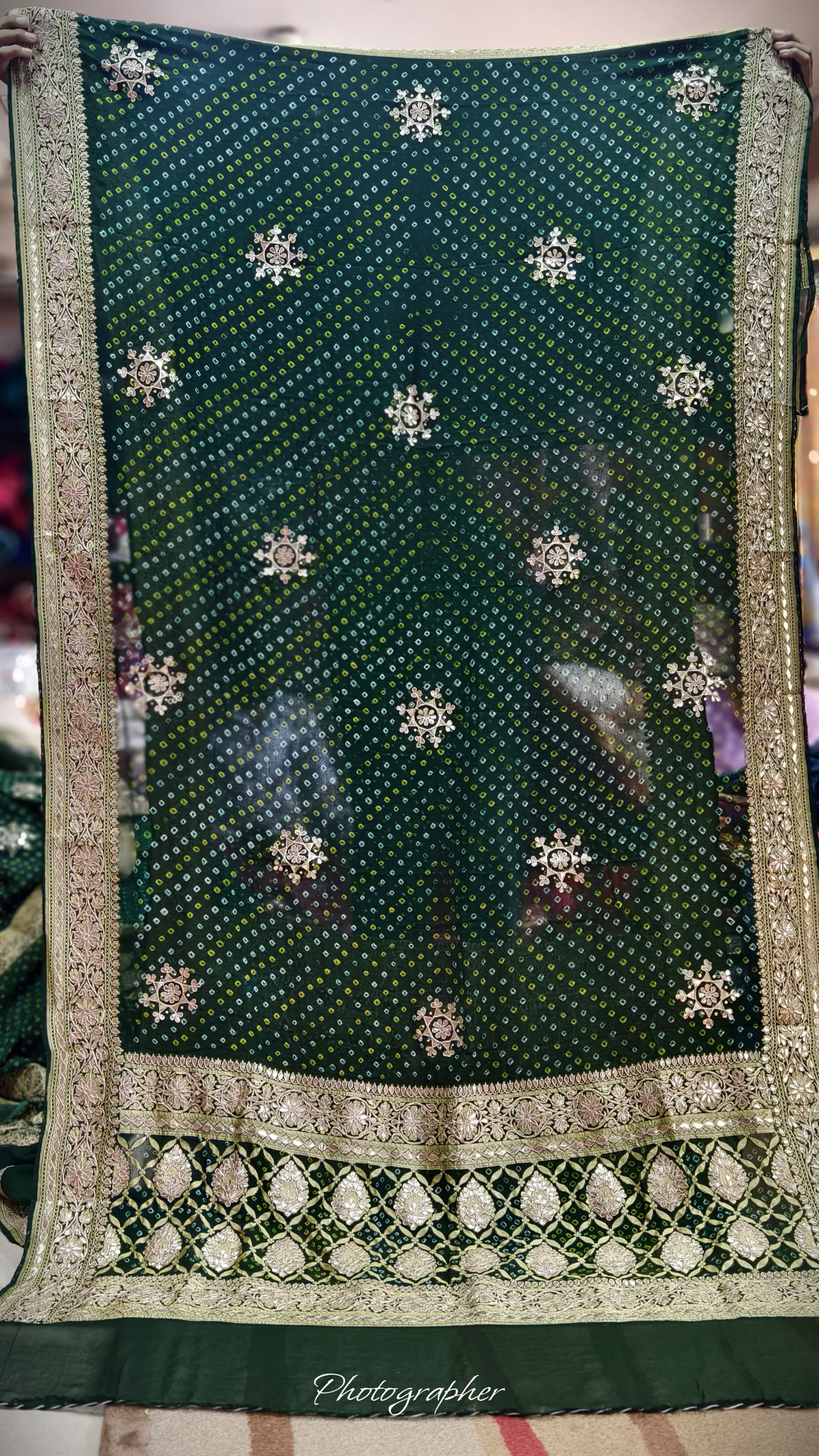 Pure Georgette Hand Bandej Dupata With Heavy Work