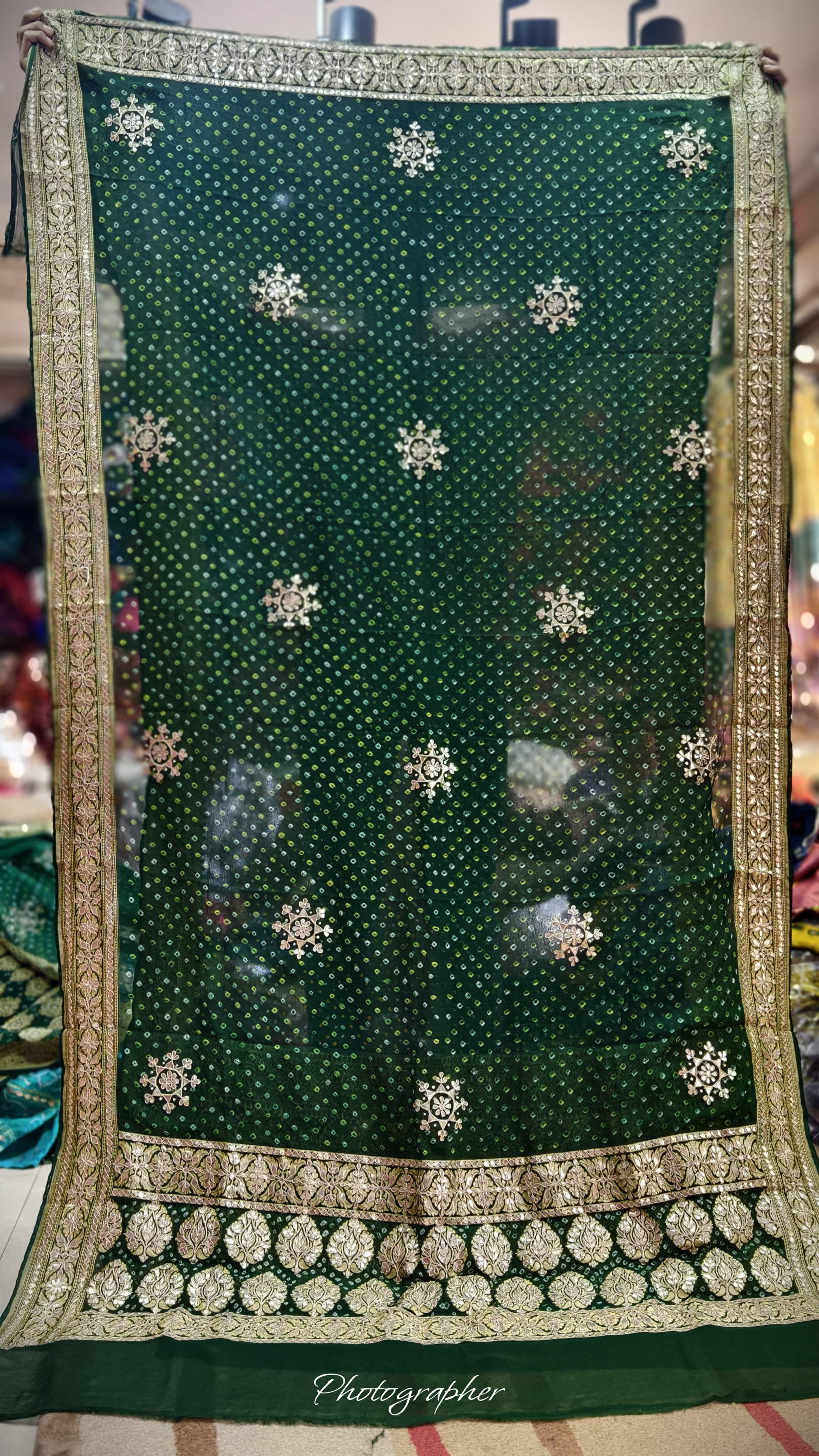 Pure Georgette Hand Bandej Dupata With Heavy Work