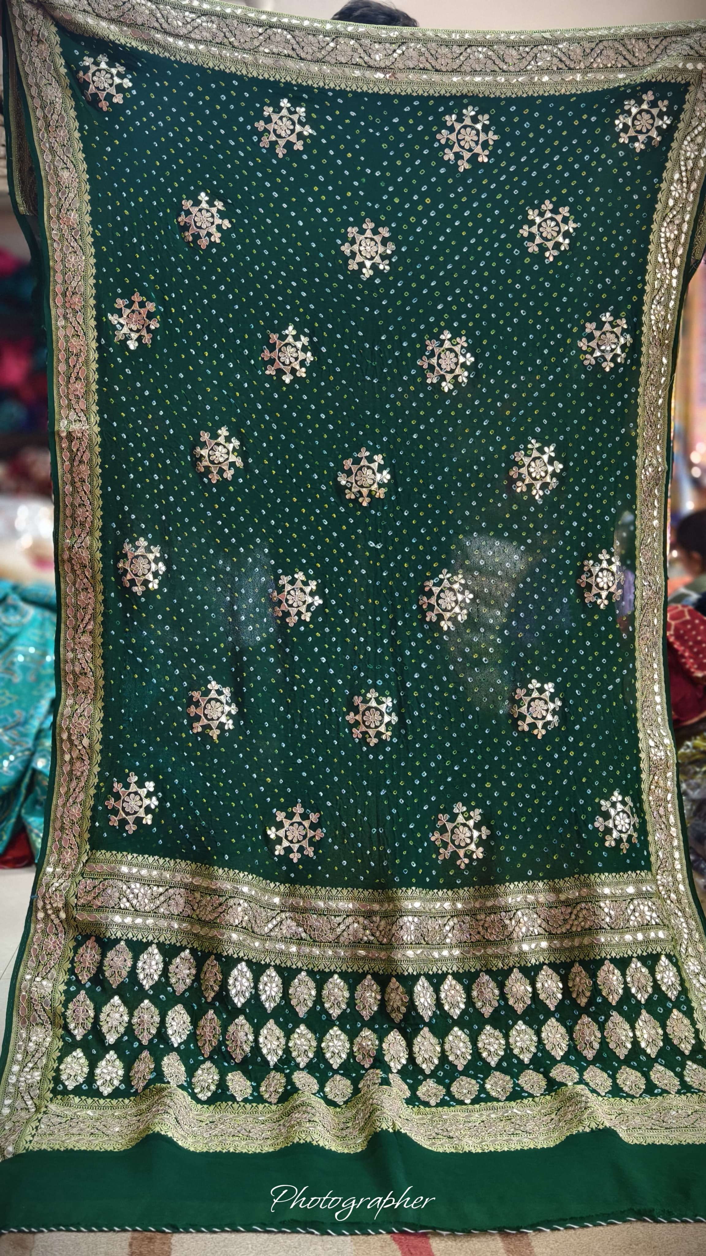 Pure Georgette Hand Bandej Dupata With Heavy Work