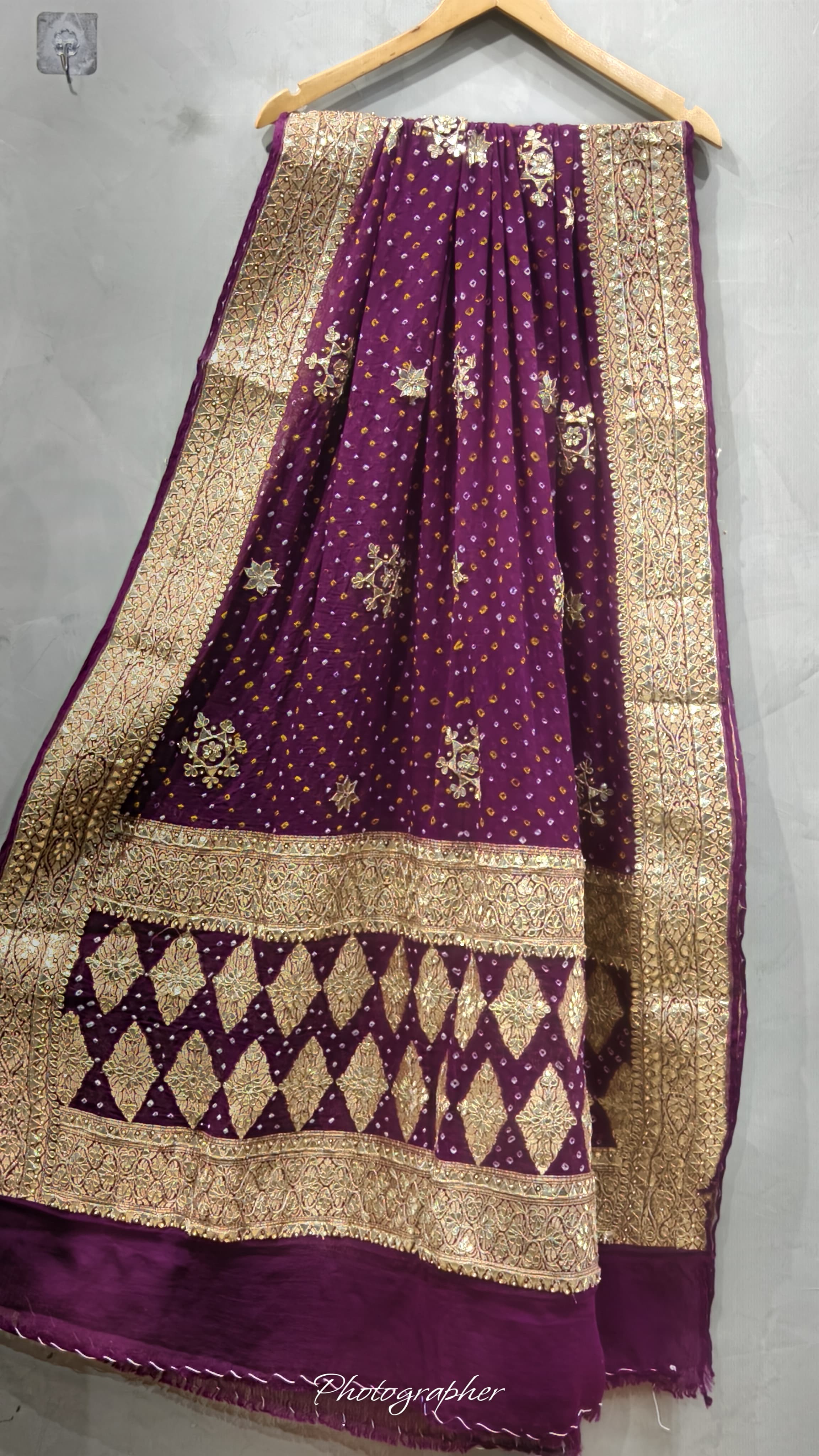 Pure Georgette Hand Bandej Dupata With Heavy Work