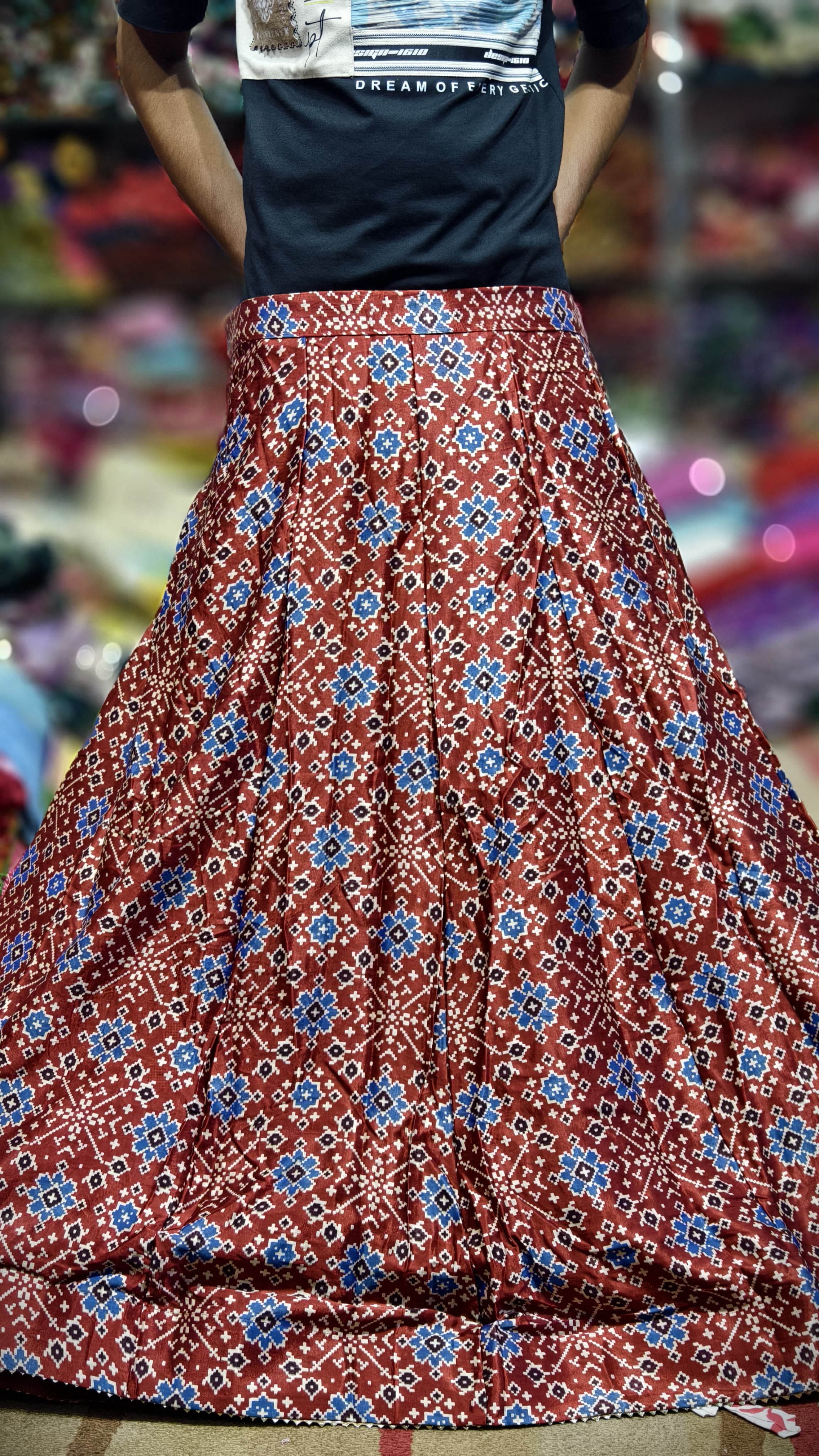 Pure Mashru Gaji Silk Ajrakh Hand Block Print Ghagra