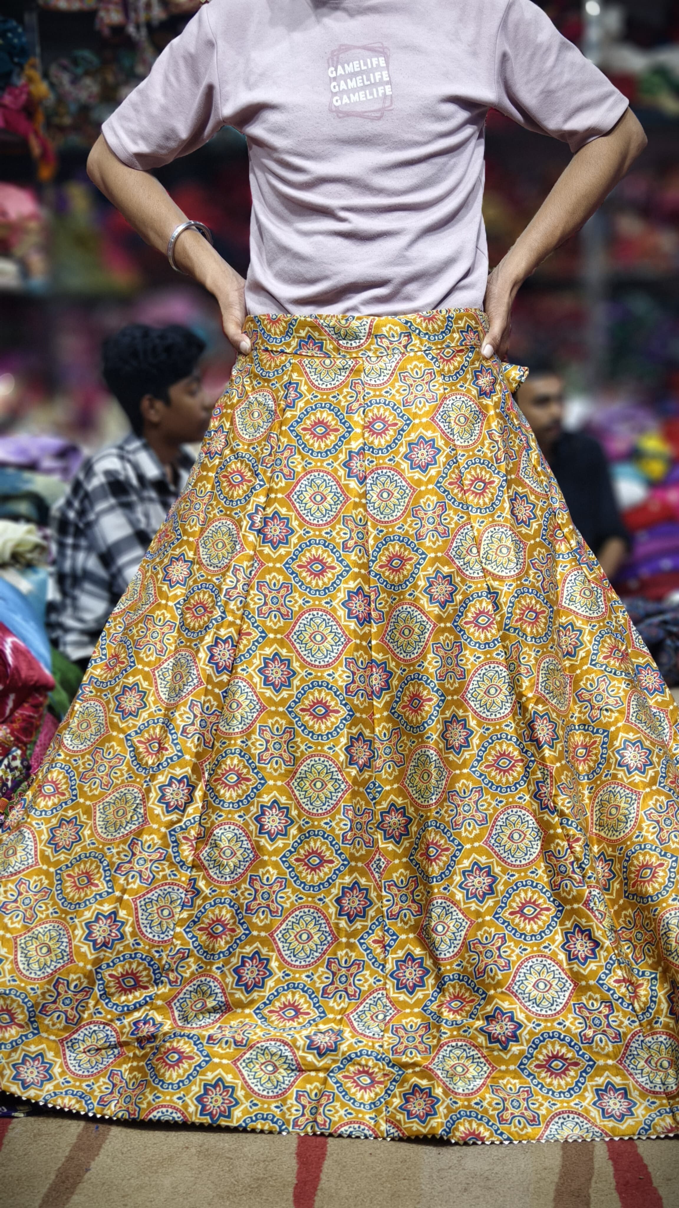 Pure Mashru Gaji Silk Ajrakh Hand Block Print Ghagra