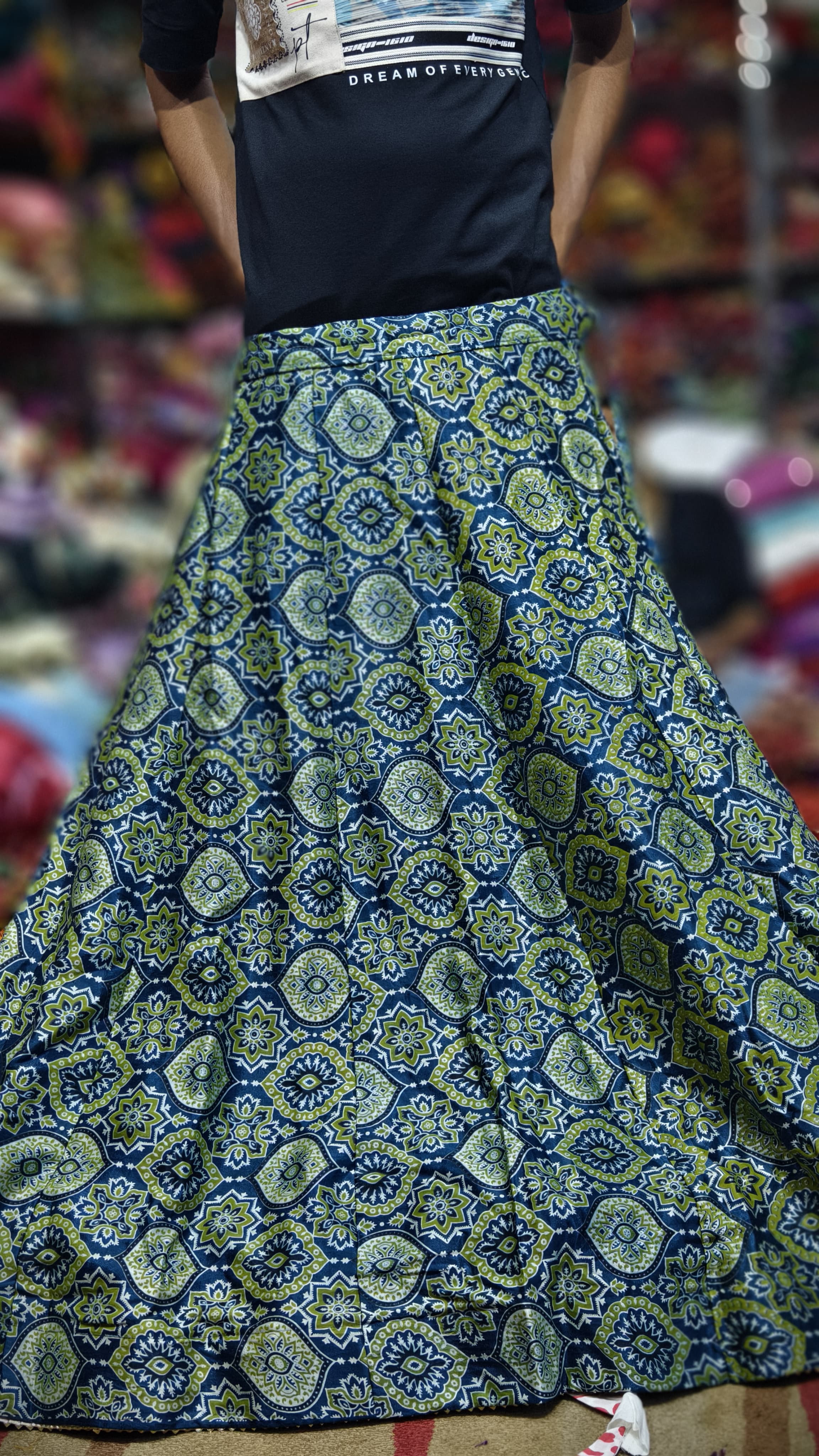 Pure Mashru Gaji Silk Ajrakh Hand Block Print Ghagra