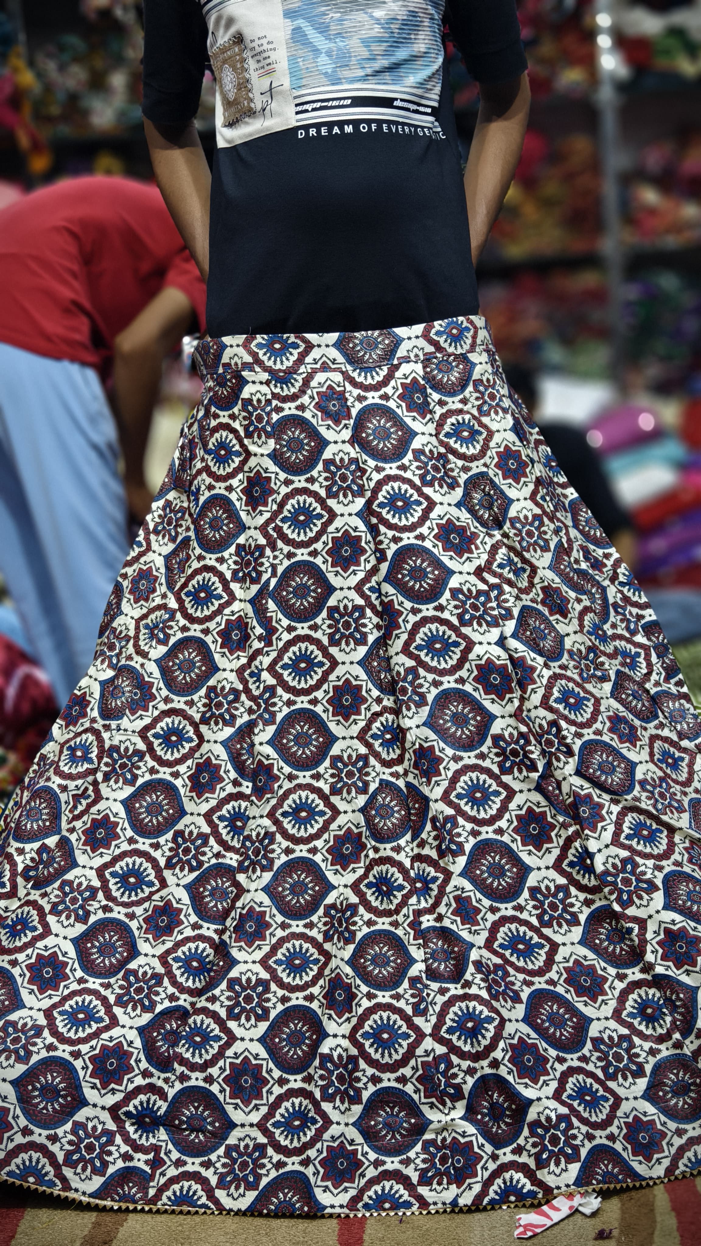 Pure Mashru Gaji Silk Ajrakh Hand Block Print Ghagra