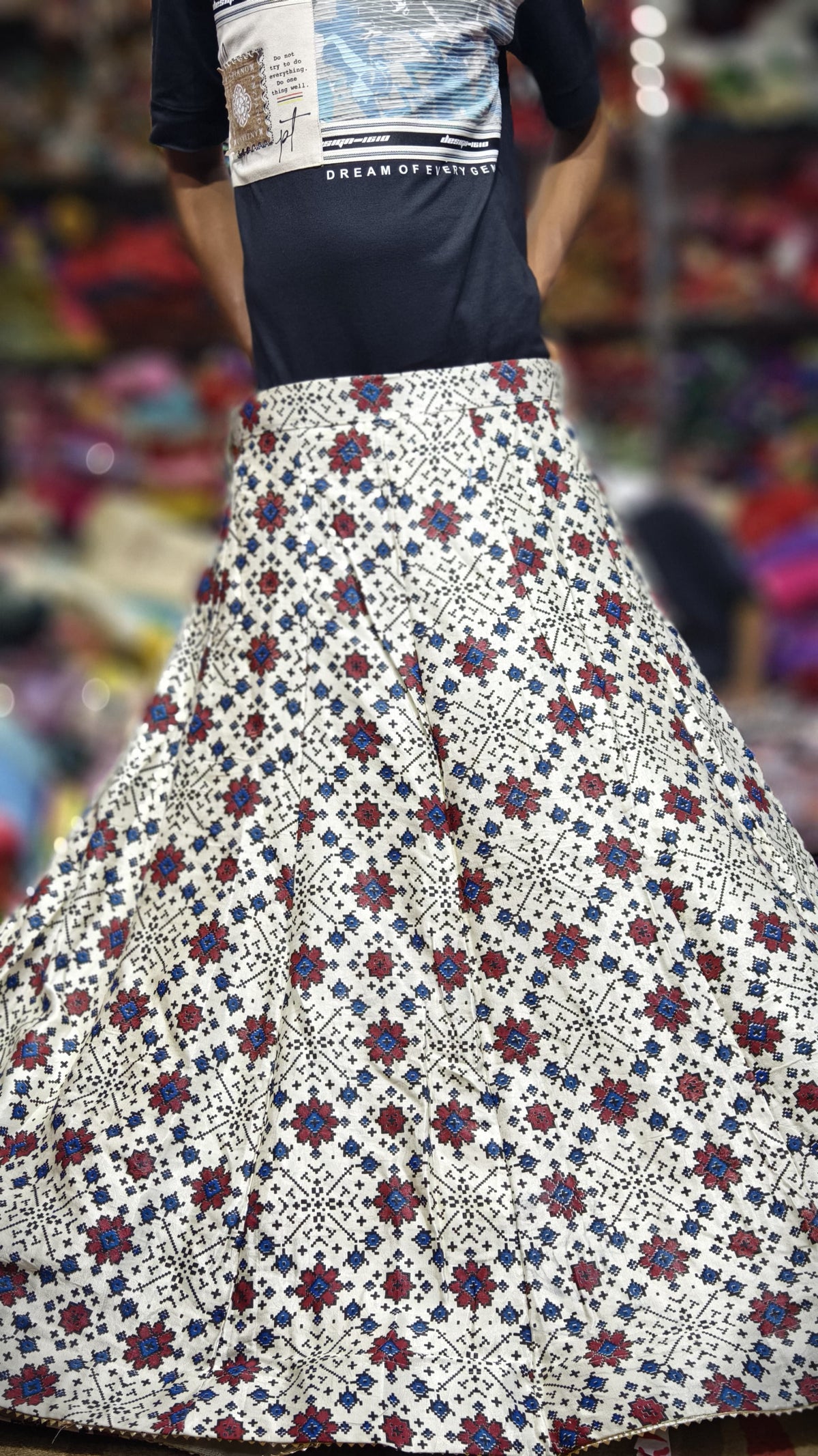Pure Mashru Gaji Silk Ajrakh Hand Block Print Ghagra