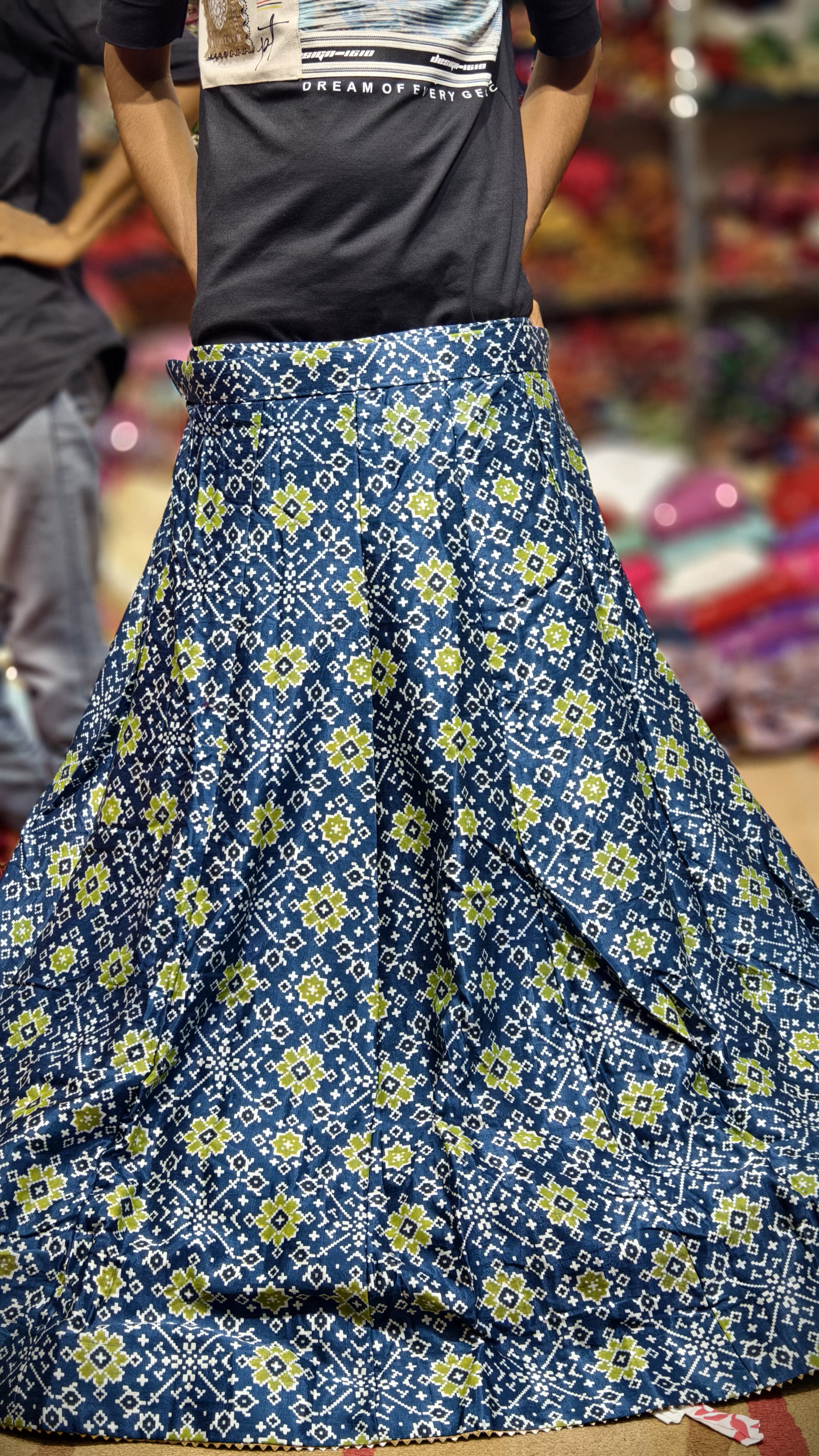 Pure Mashru Gaji Silk Ajrakh Hand Block Print Ghagra