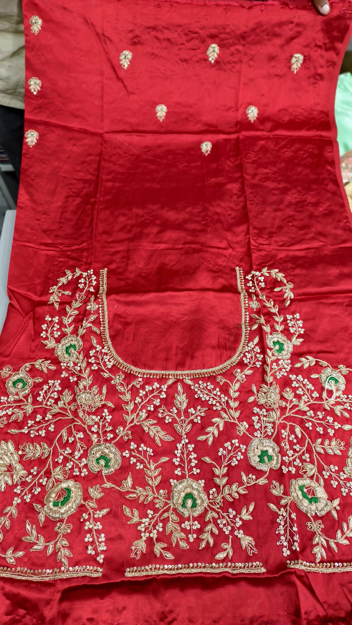 Pure Mashru Gaji Silk Blouse Piece with Pearl Jardoshi Work