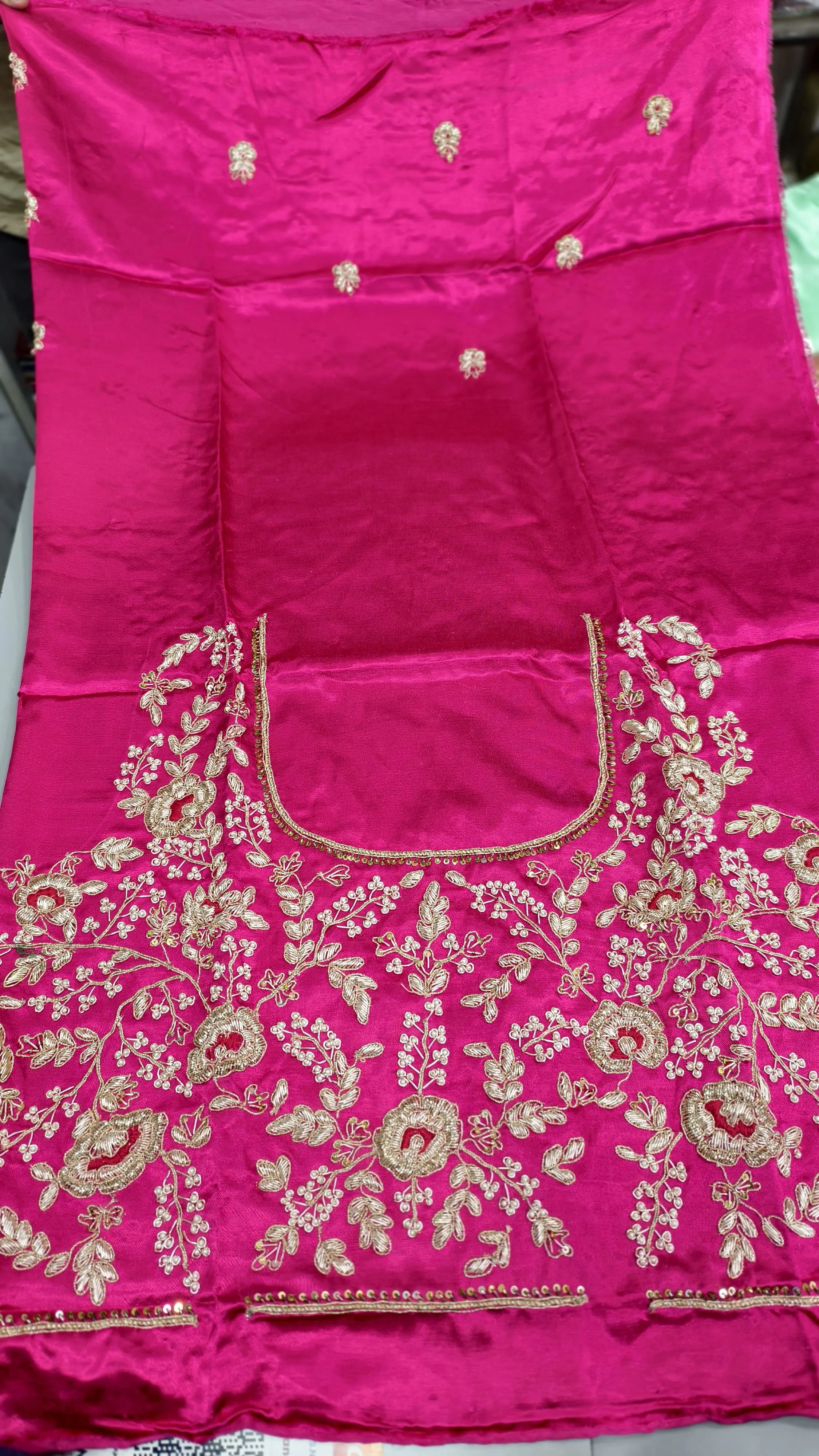 Pure Mashru Gaji Silk Blouse Piece with Pearl Jardoshi Work