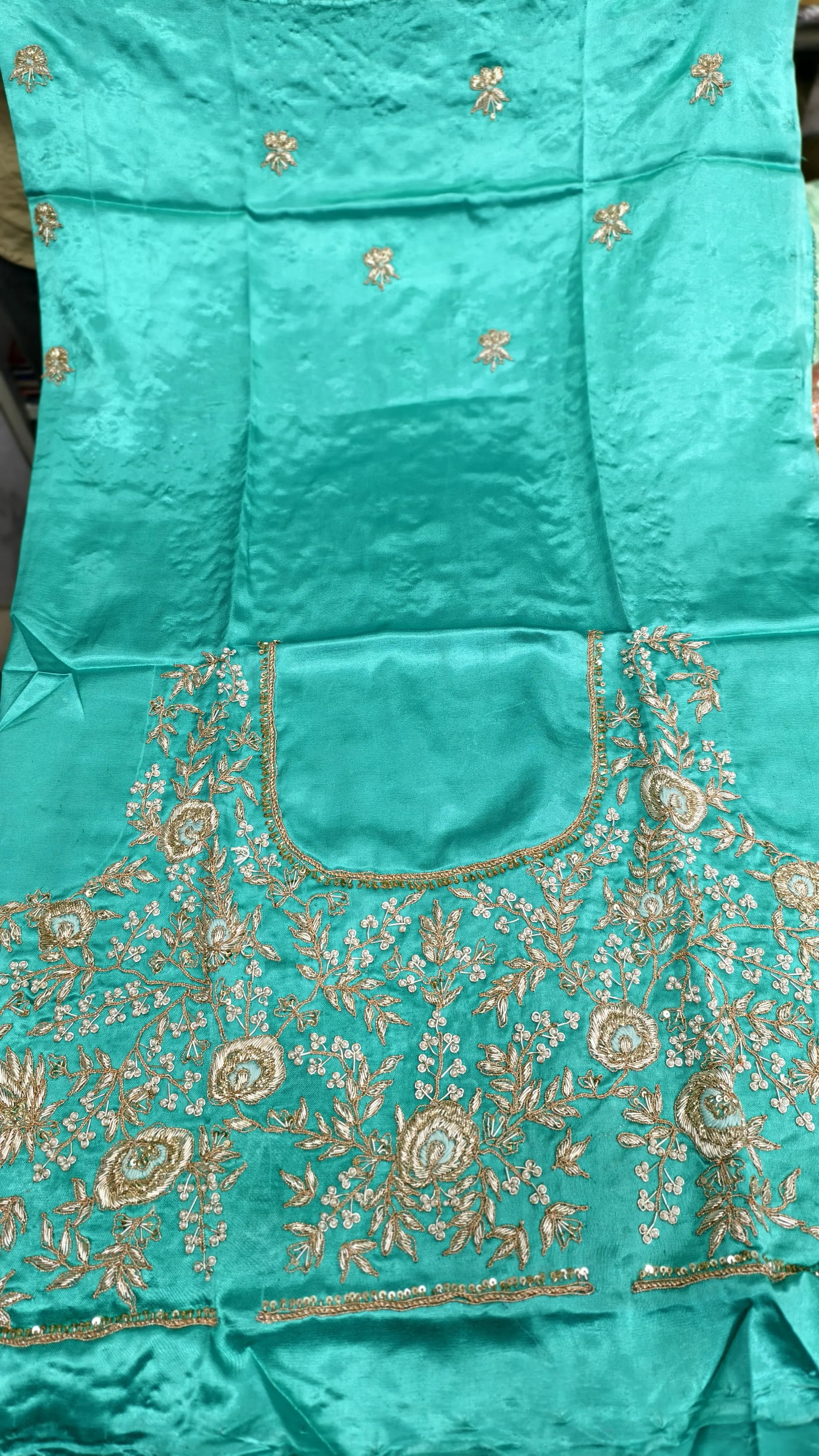 Pure Mashru Gaji Silk Blouse Piece with Pearl Jardoshi Work