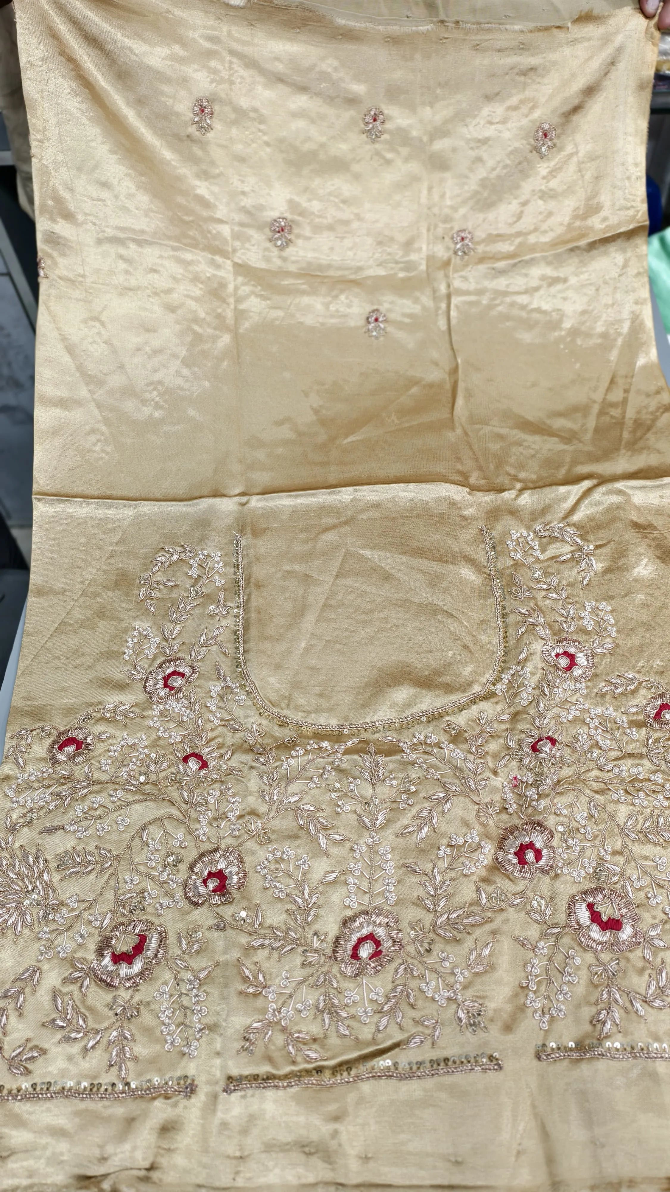 Pure Mashru Gaji Silk Blouse Piece with Pearl Jardoshi Work