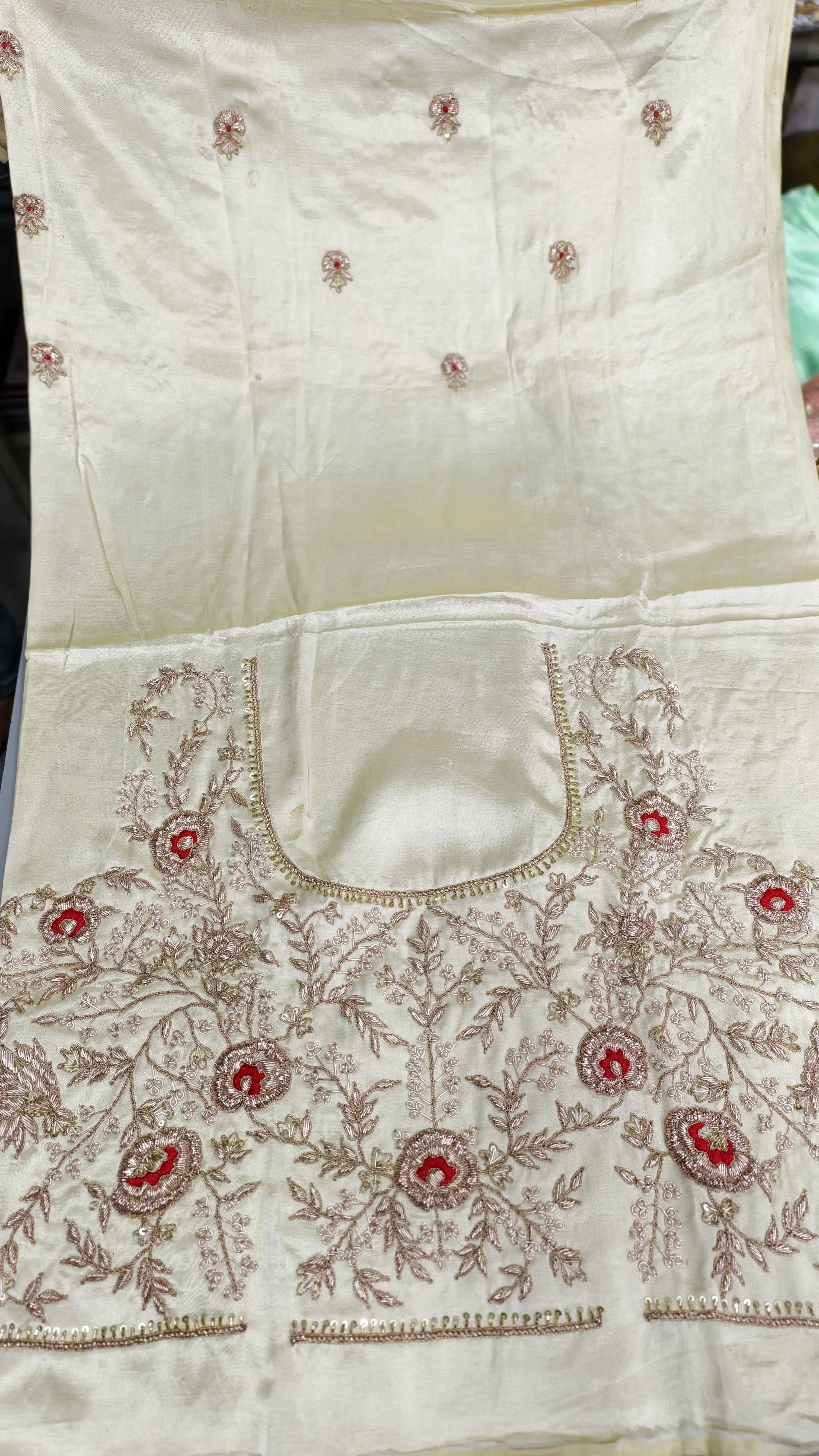Pure Mashru Gaji Silk Blouse Piece with Pearl Jardoshi Work