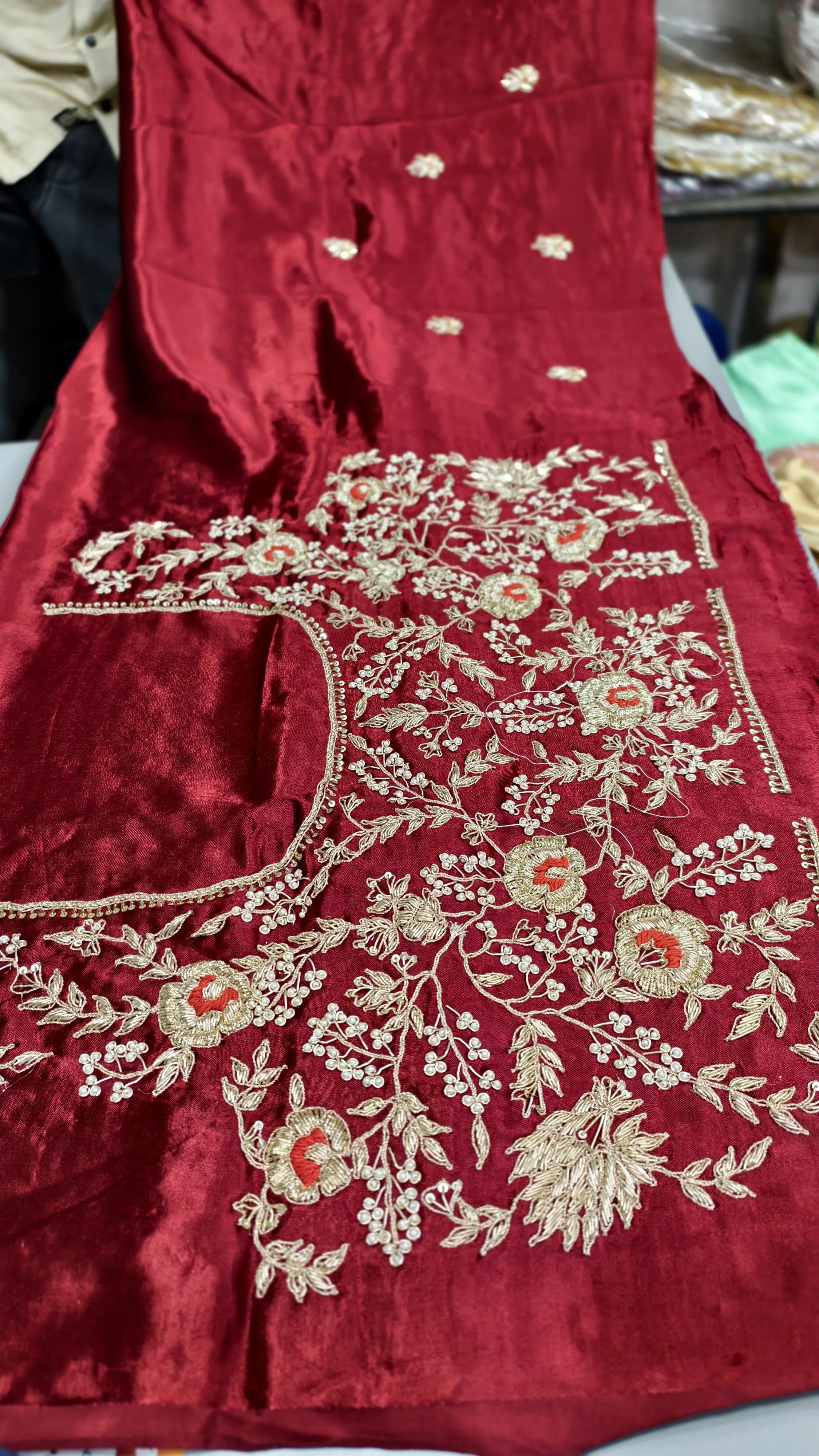 Pure Mashru Gaji Silk Blouse Piece with Pearl Jardoshi Work