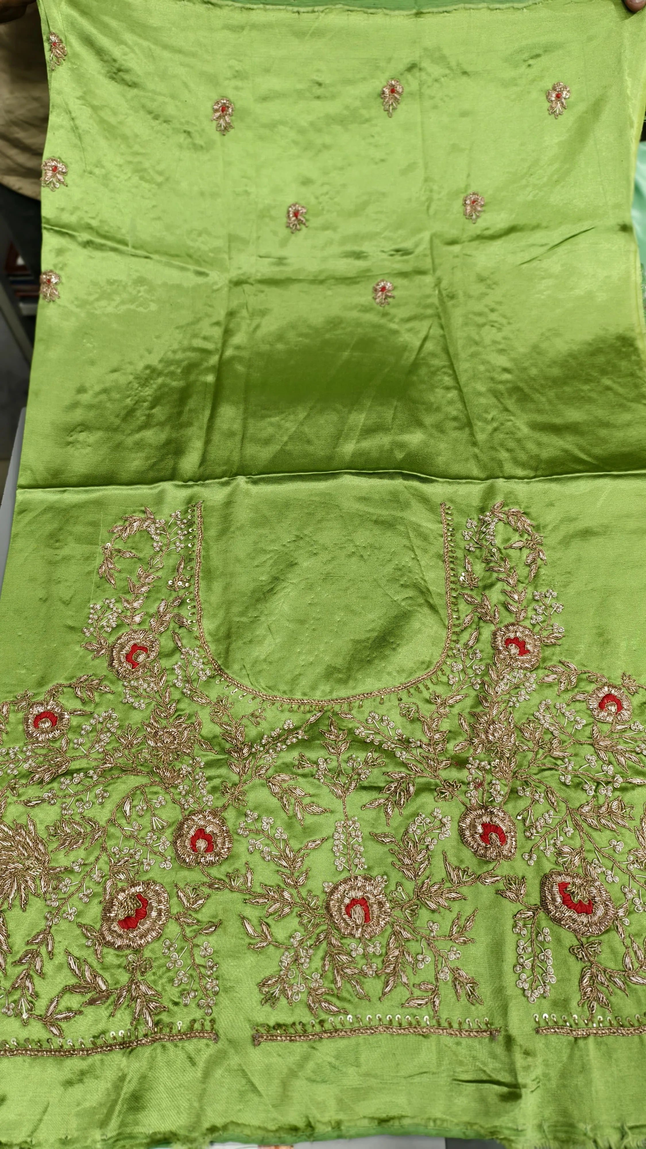 Pure Mashru Gaji Silk Blouse Piece with Pearl Jardoshi Work