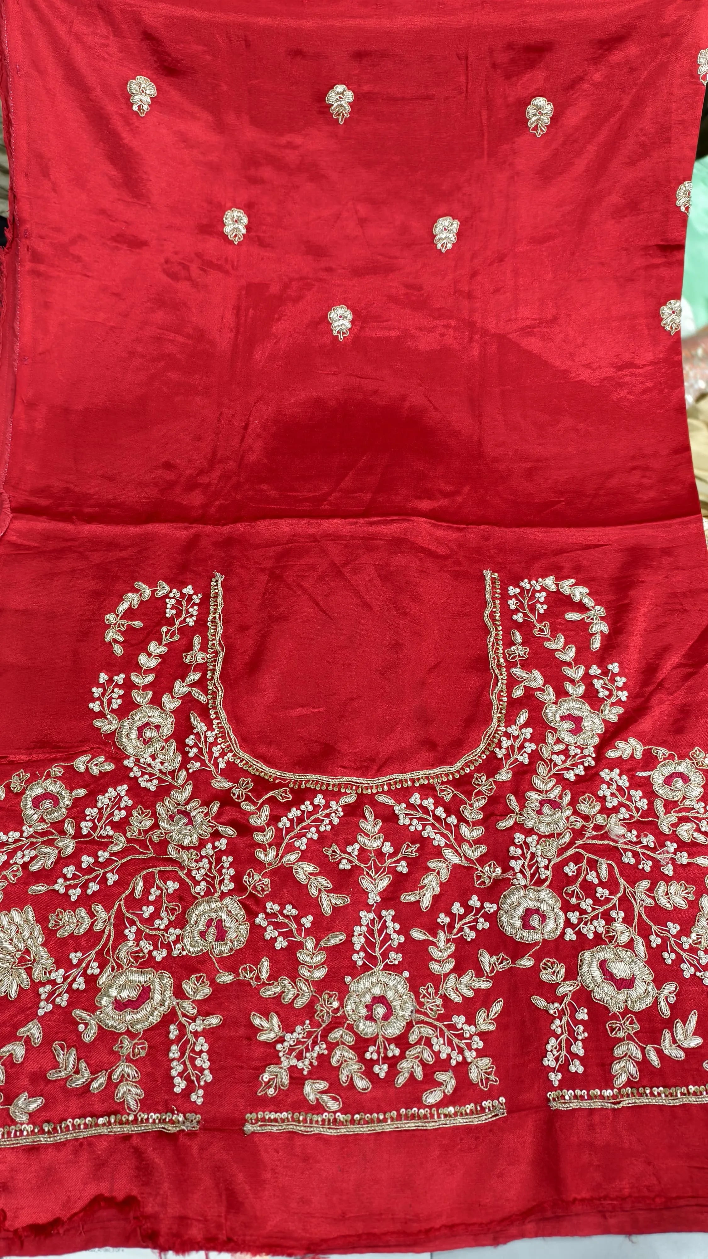 Pure Mashru Gaji Silk Blouse Piece with Pearl Jardoshi Work