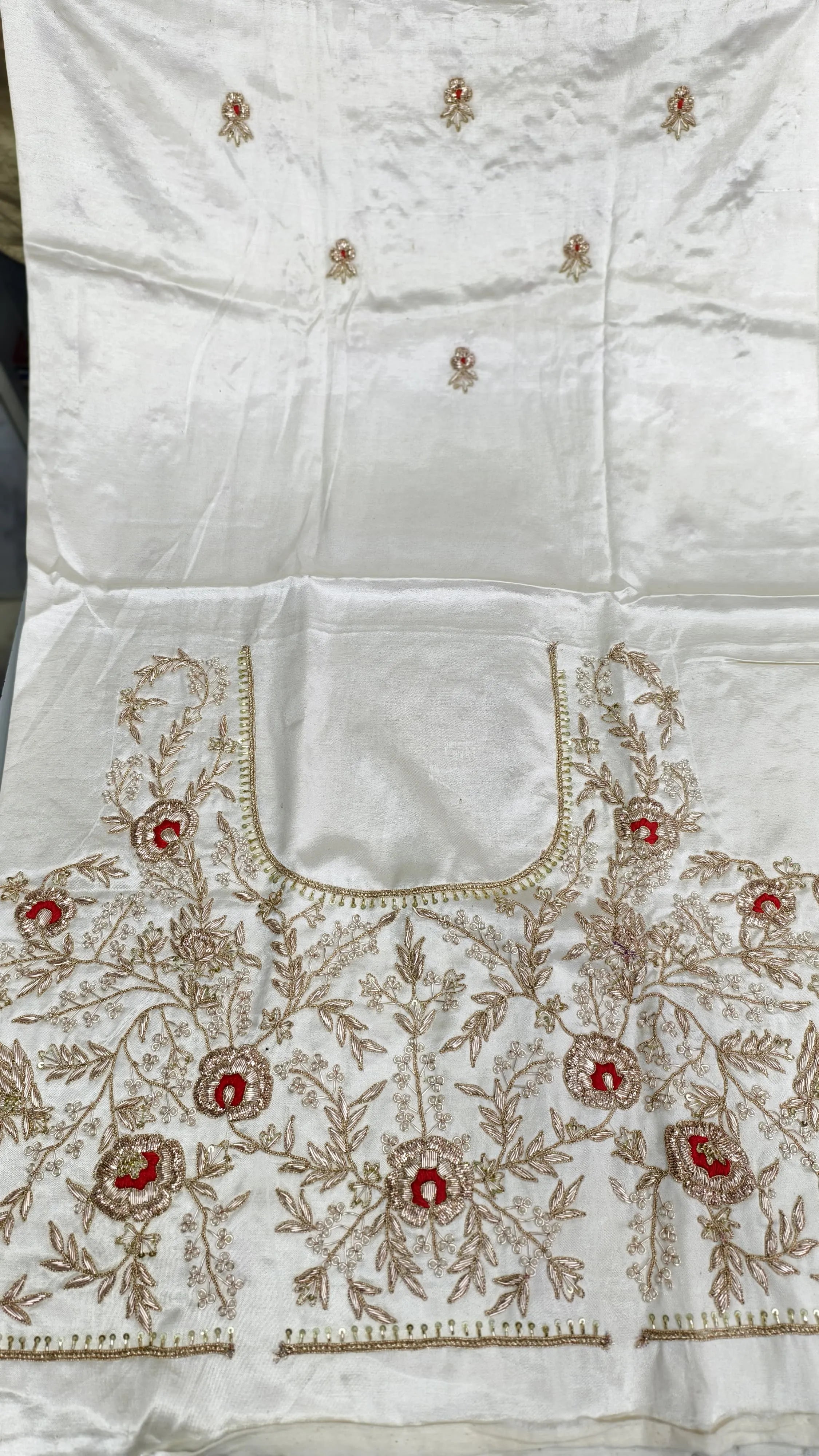 Pure Mashru Gaji Silk Blouse Piece with Pearl Jardoshi Work