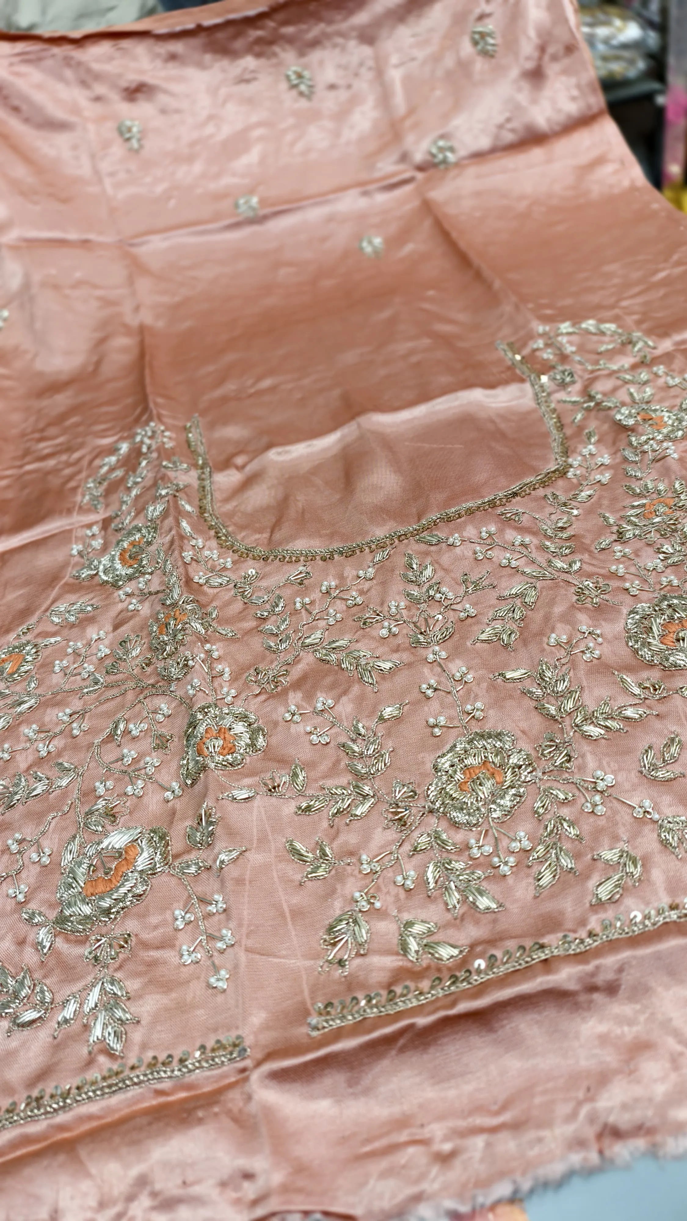 Pure Mashru Gaji Silk Blouse Piece with Pearl Jardoshi Work