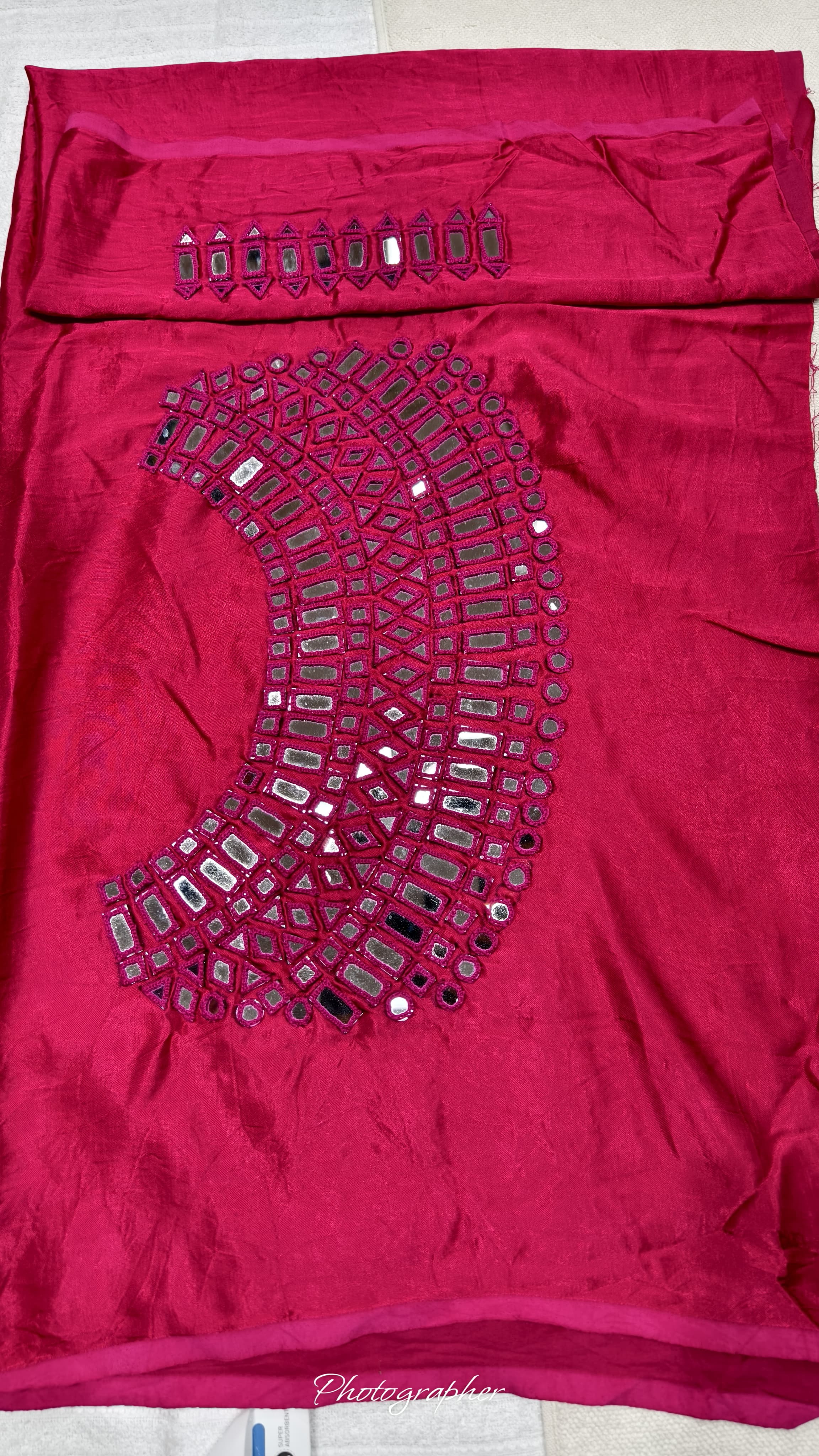 Pure Mashru Gaji Silk Hand Work Mirror Blouse With 2 Sleeves