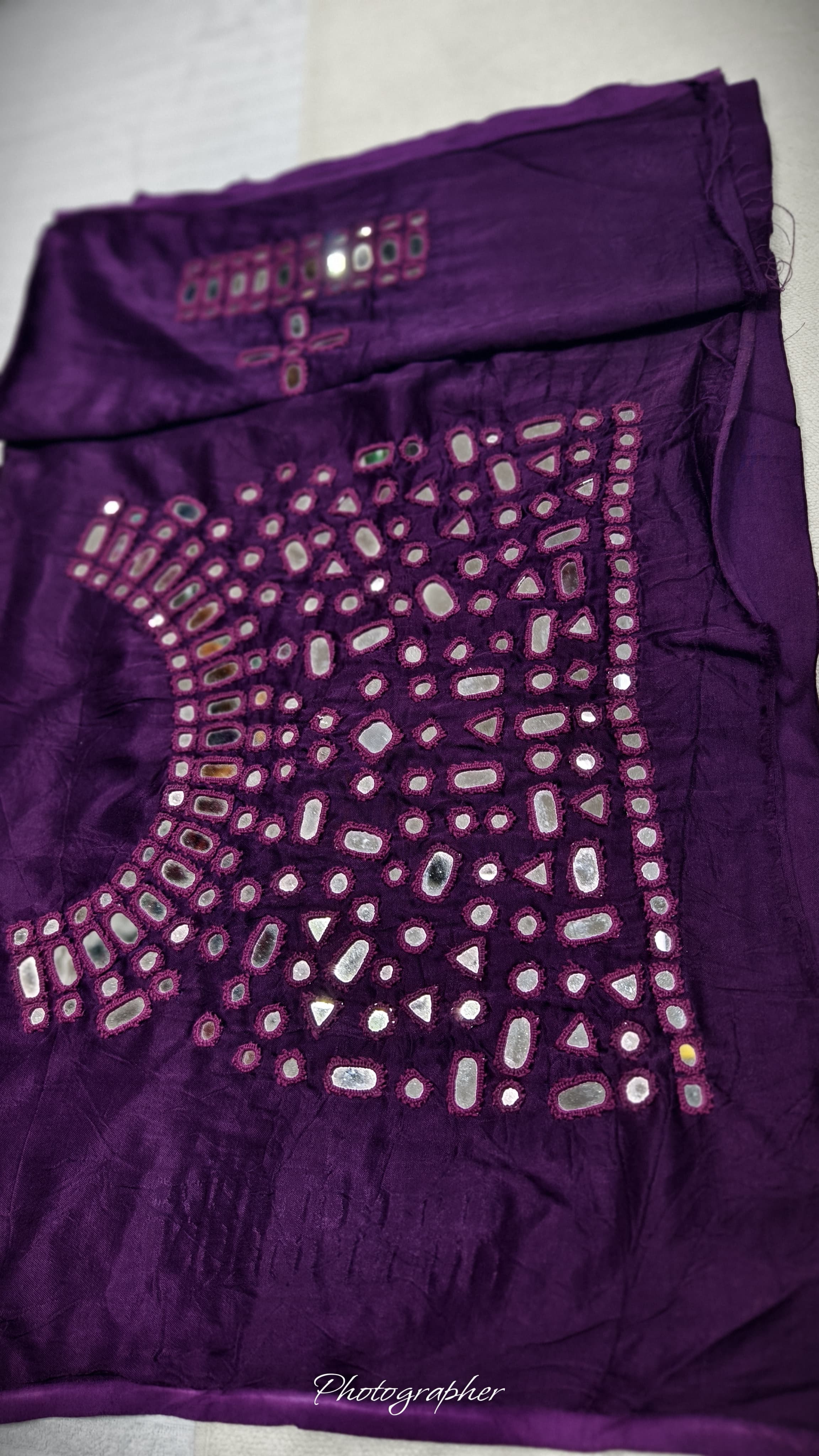 Pure Mashru Gaji Silk Hand Work Mirror Blouse With 2 Sleeves