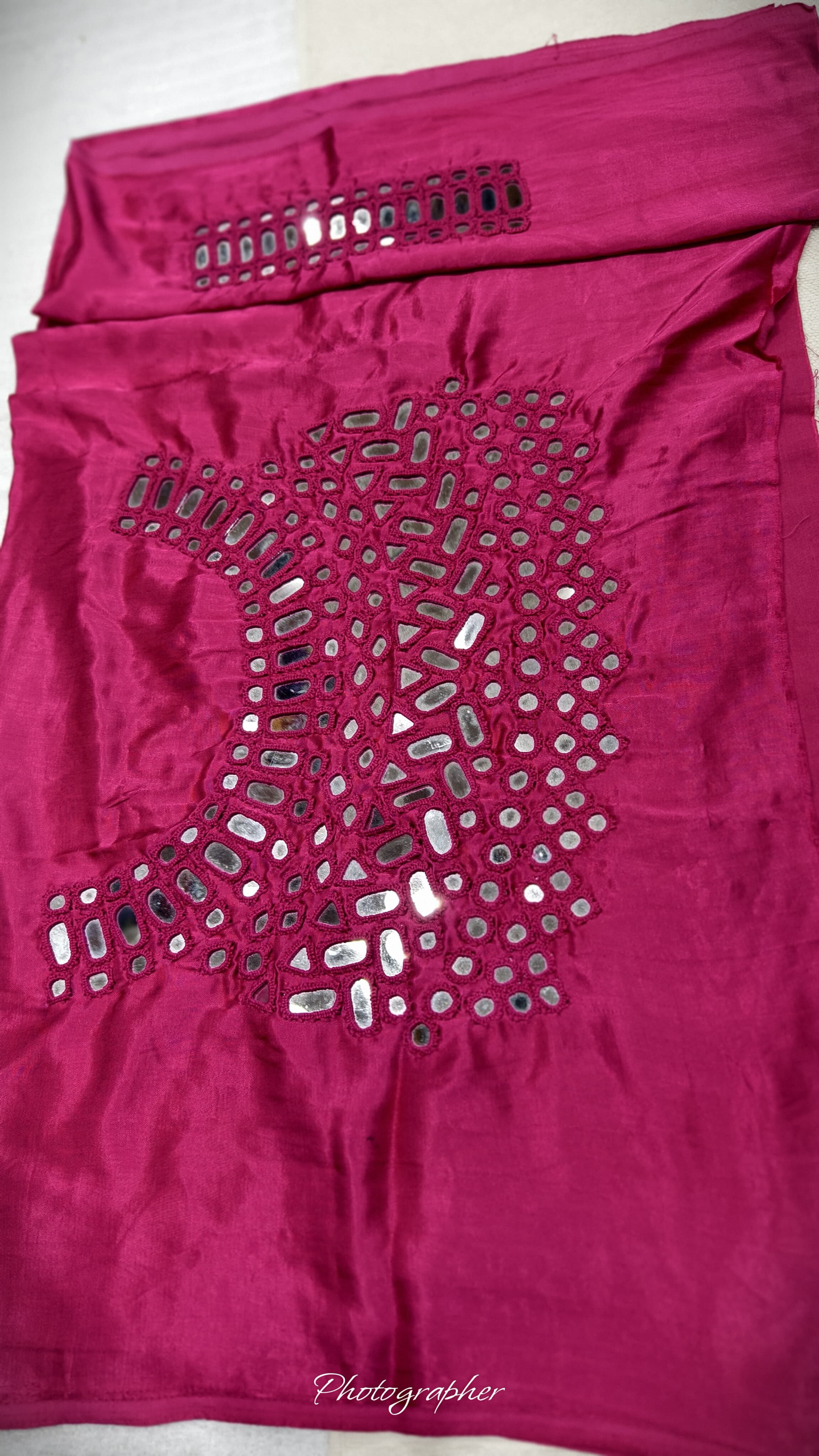 Pure Mashru Gaji Silk Hand Work Mirror Blouse With 2 Sleeves