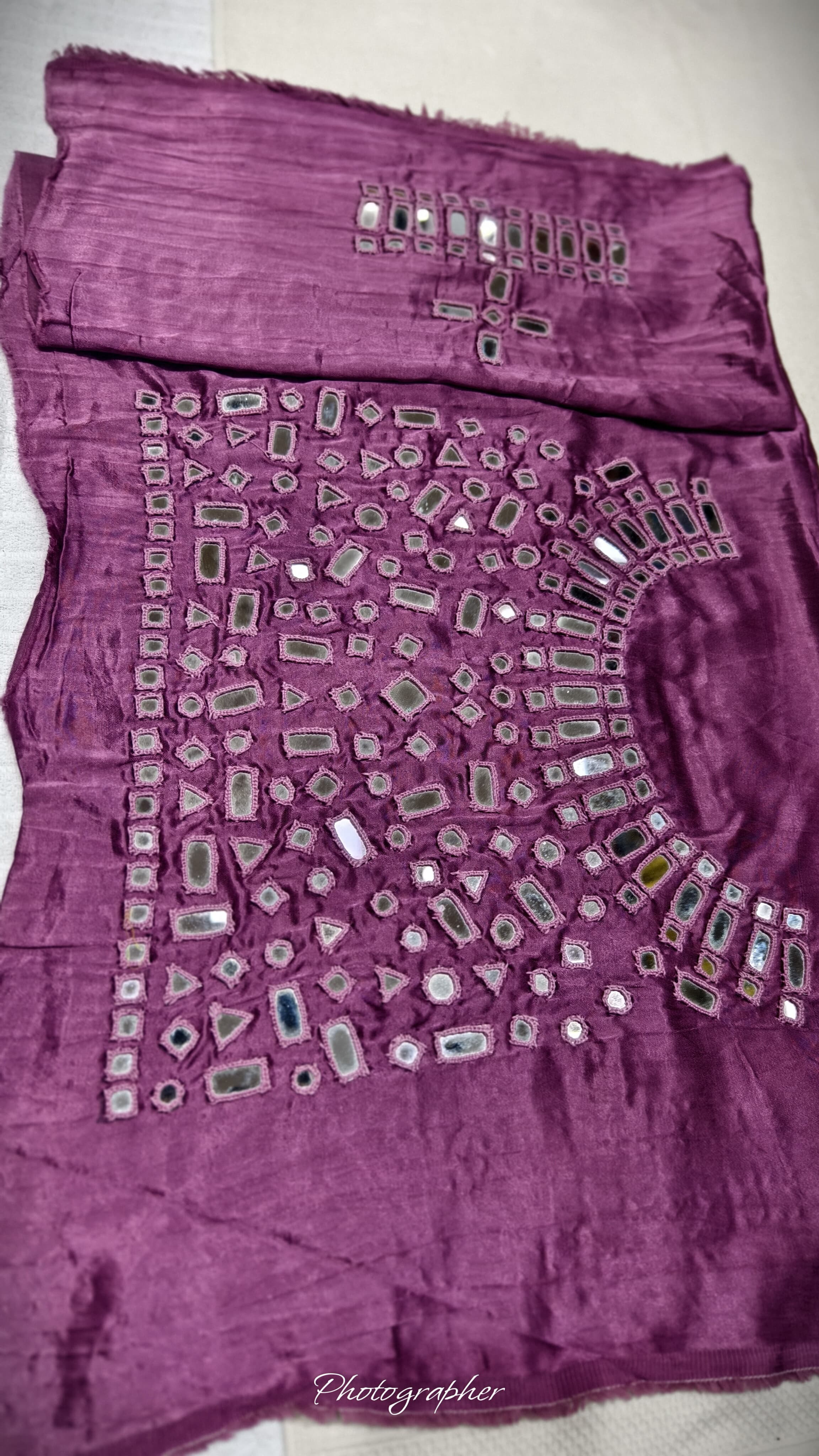 Pure Mashru Gaji Silk Hand Work Mirror Blouse With 2 Sleeves