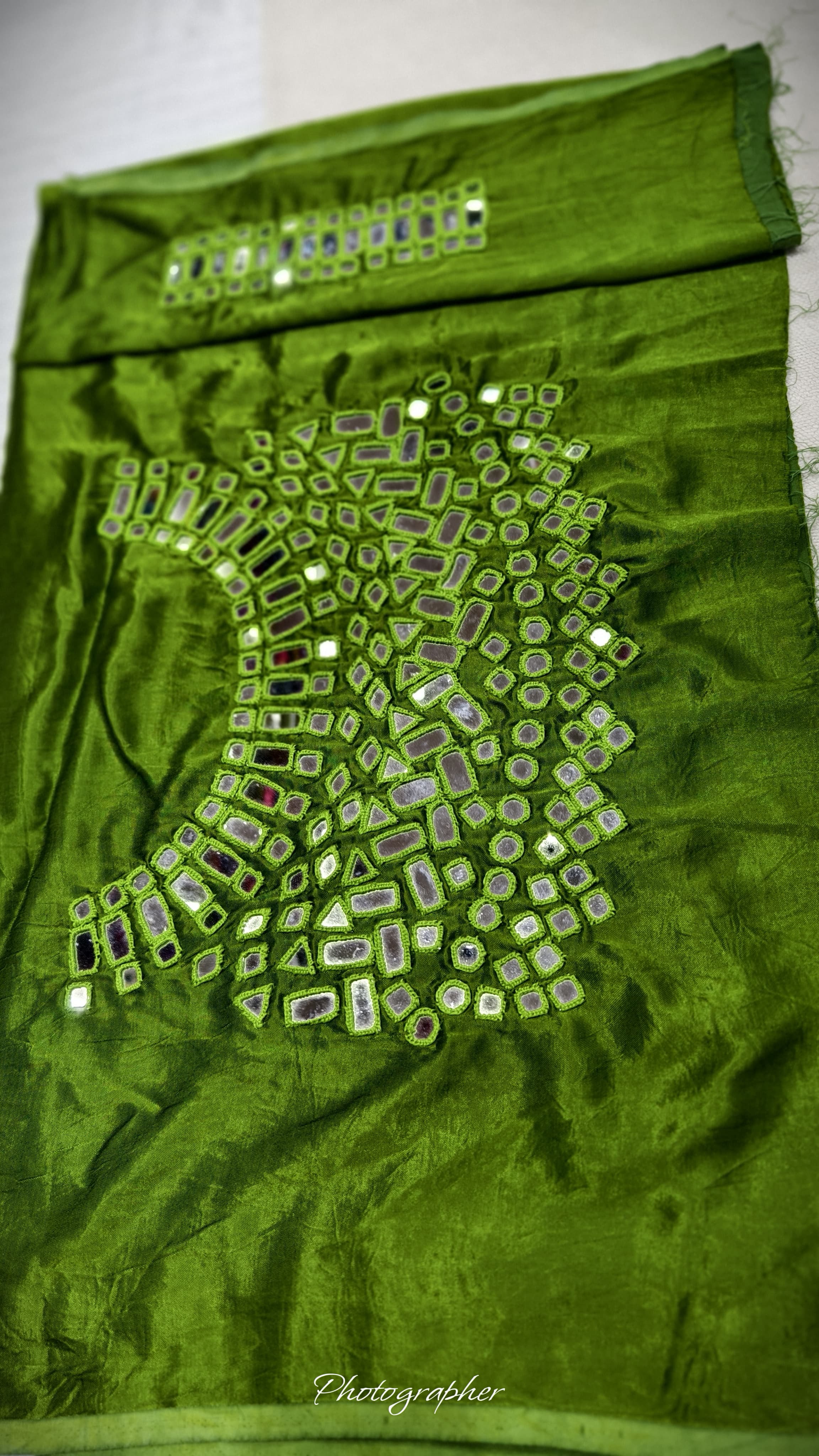 Pure Mashru Gaji Silk Hand Work Mirror Blouse With 2 Sleeves