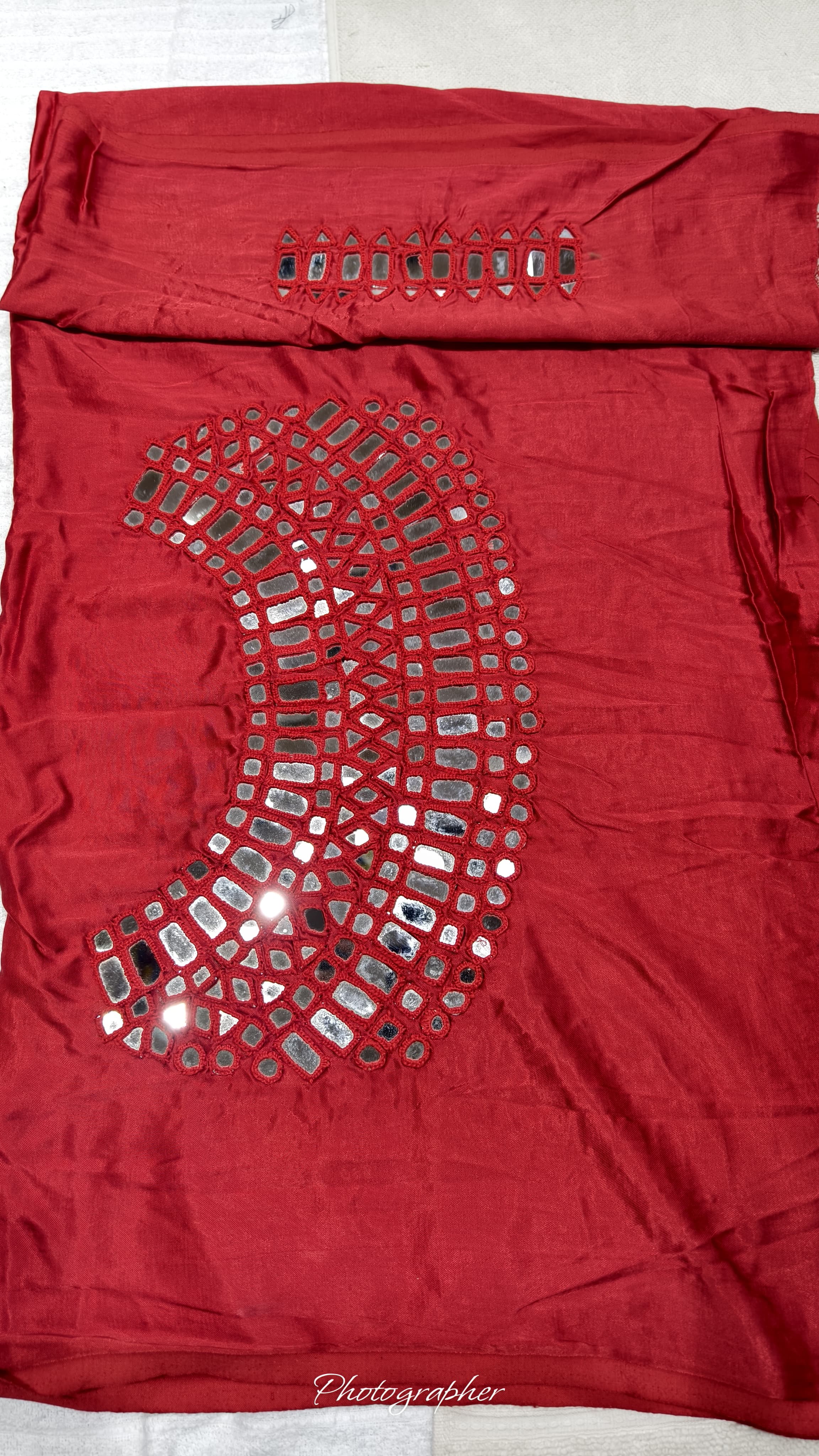 Pure Mashru Gaji Silk Hand Work Mirror Blouse With 2 Sleeves