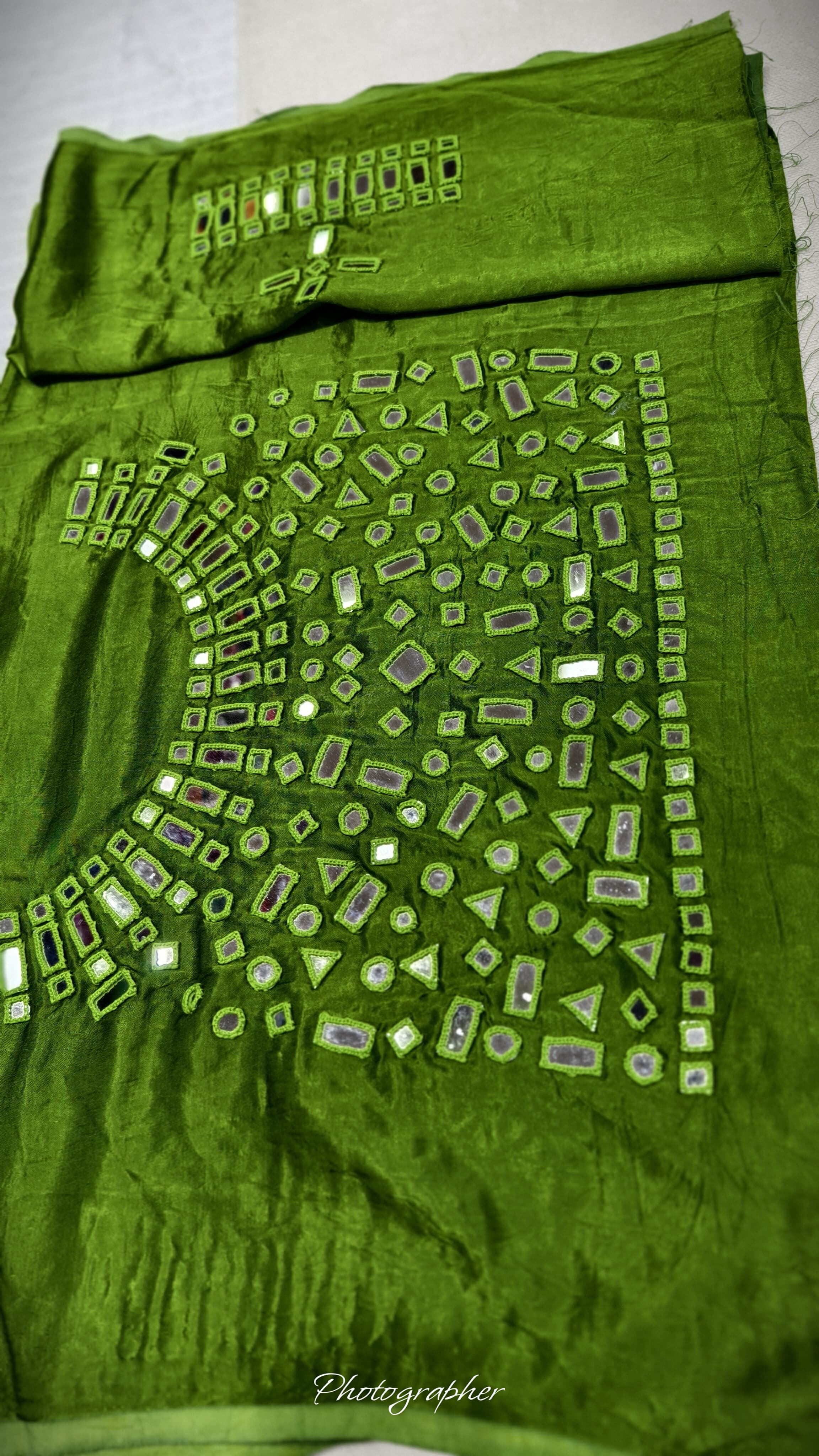 Pure Mashru Gaji Silk Hand Work Mirror Blouse With 2 Sleeves