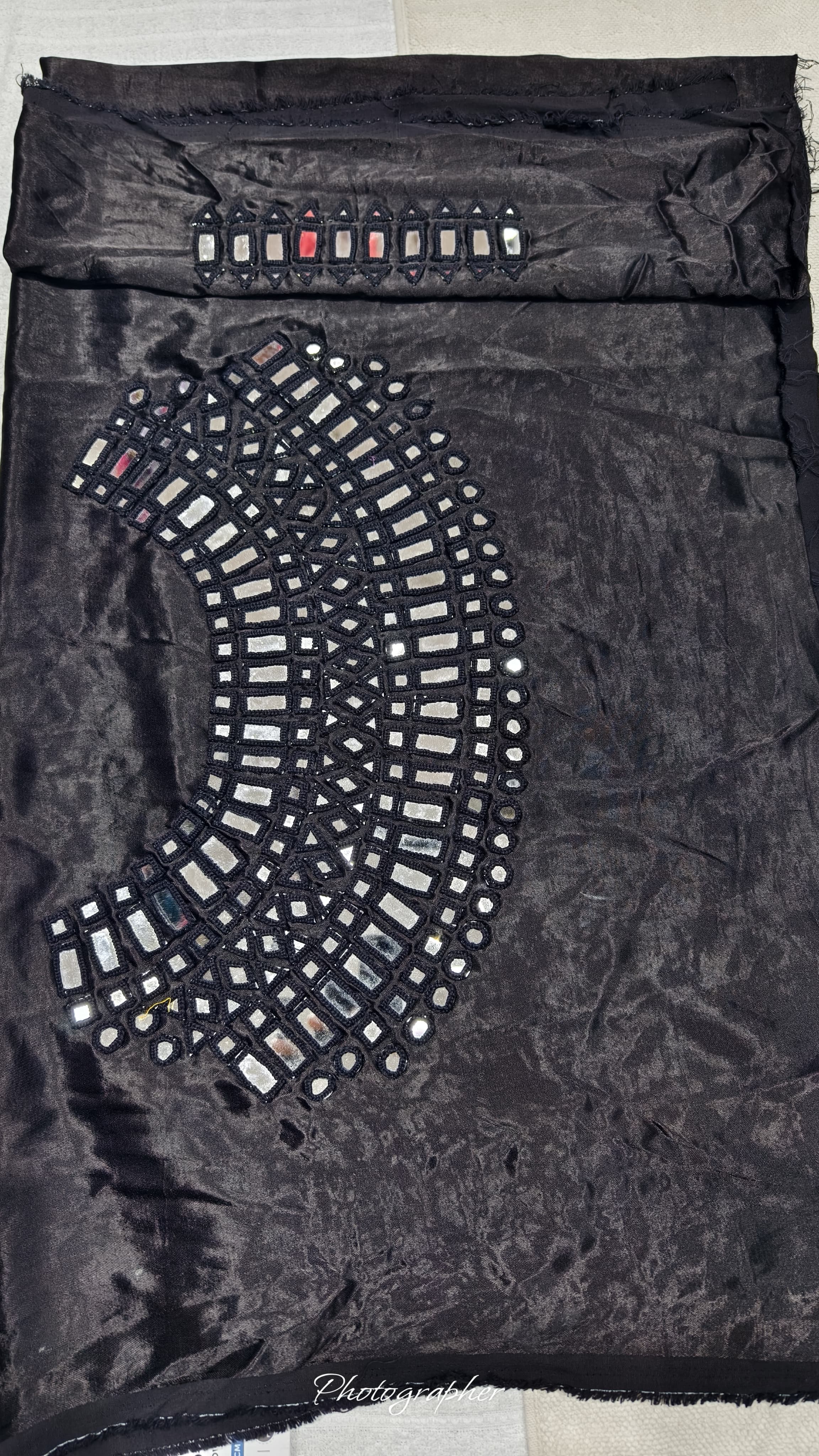 Pure Mashru Gaji Silk Hand Work Mirror Blouse With 2 Sleeves