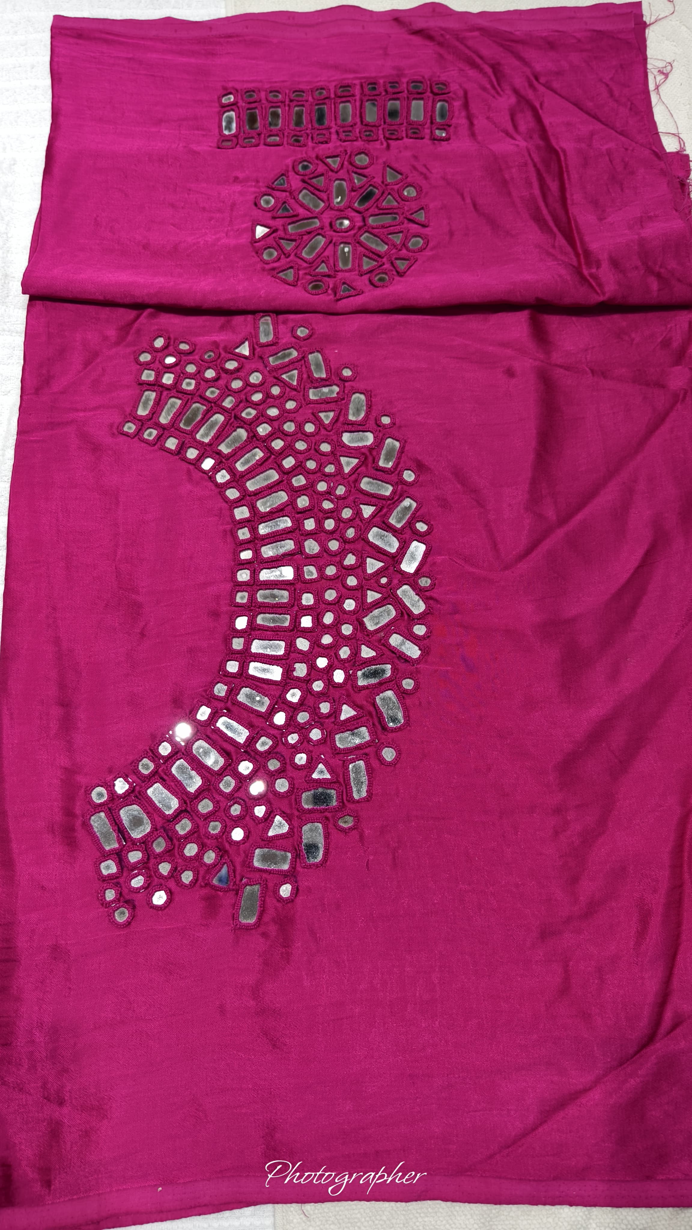 Pure Mashru Gaji Silk Hand Work Mirror Blouse With 2 Sleeves