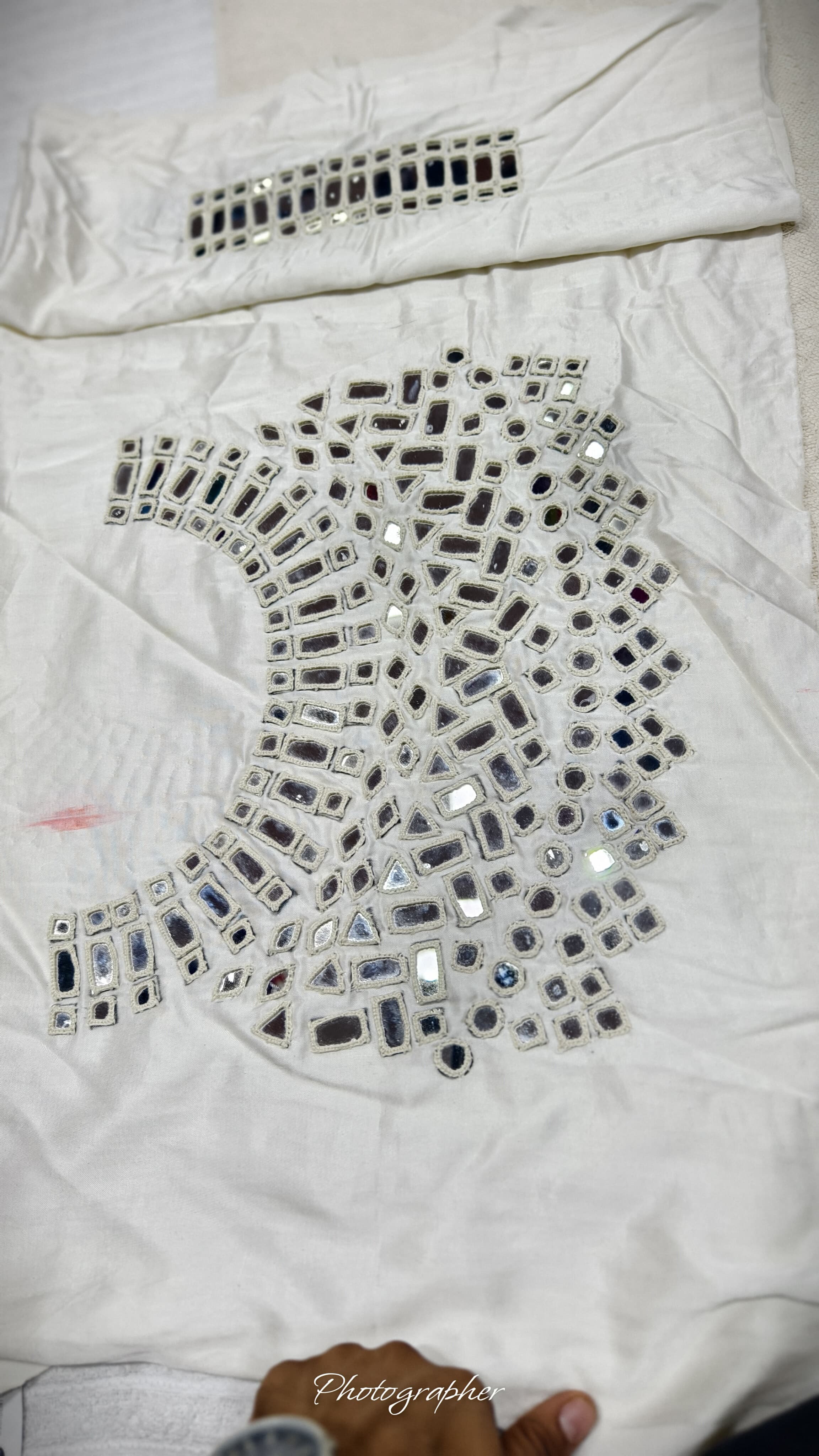 Pure Mashru Gaji Silk Hand Work Mirror Blouse With 2 Sleeves