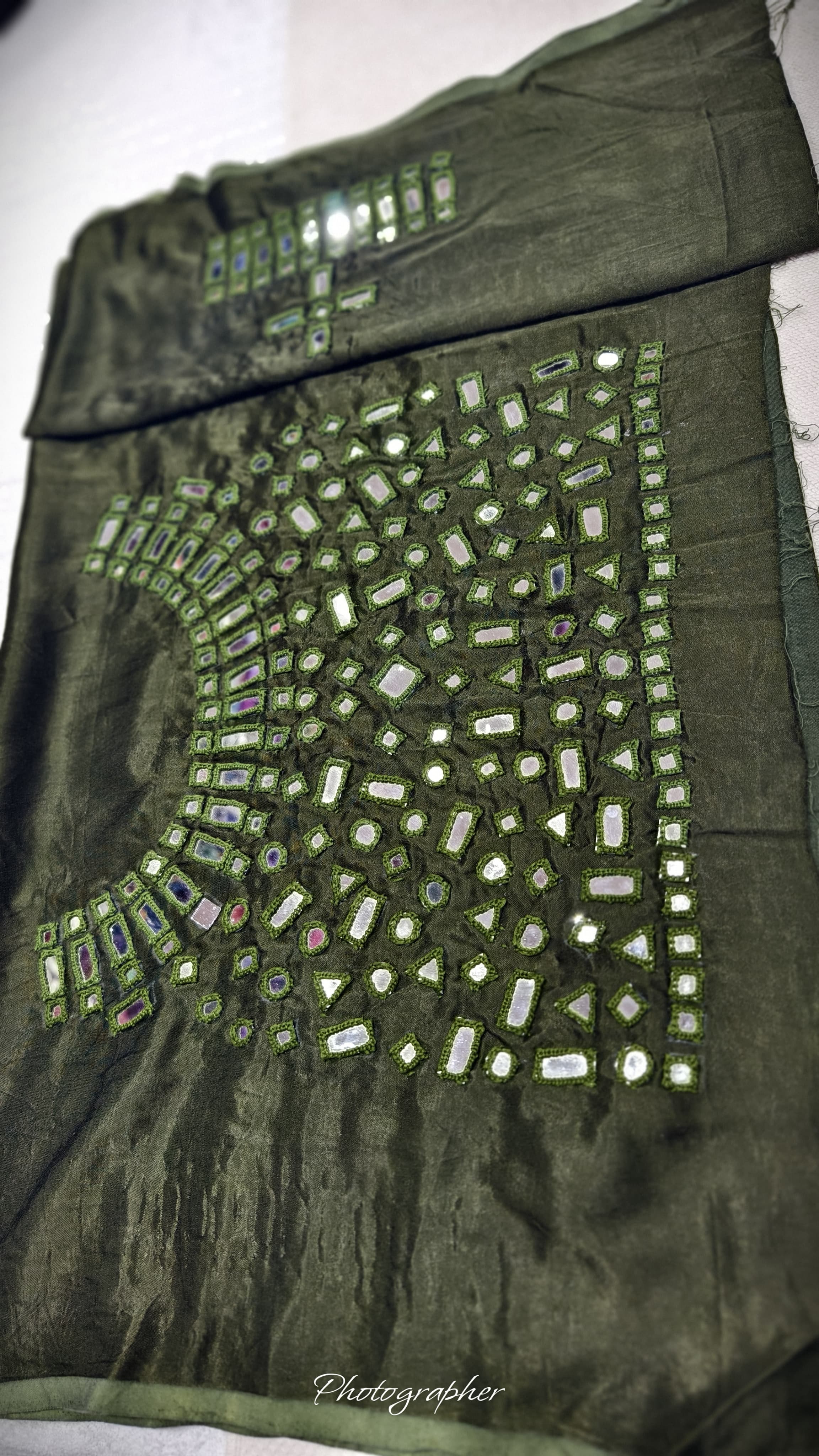 Pure Mashru Gaji Silk Hand Work Mirror Blouse With 2 Sleeves