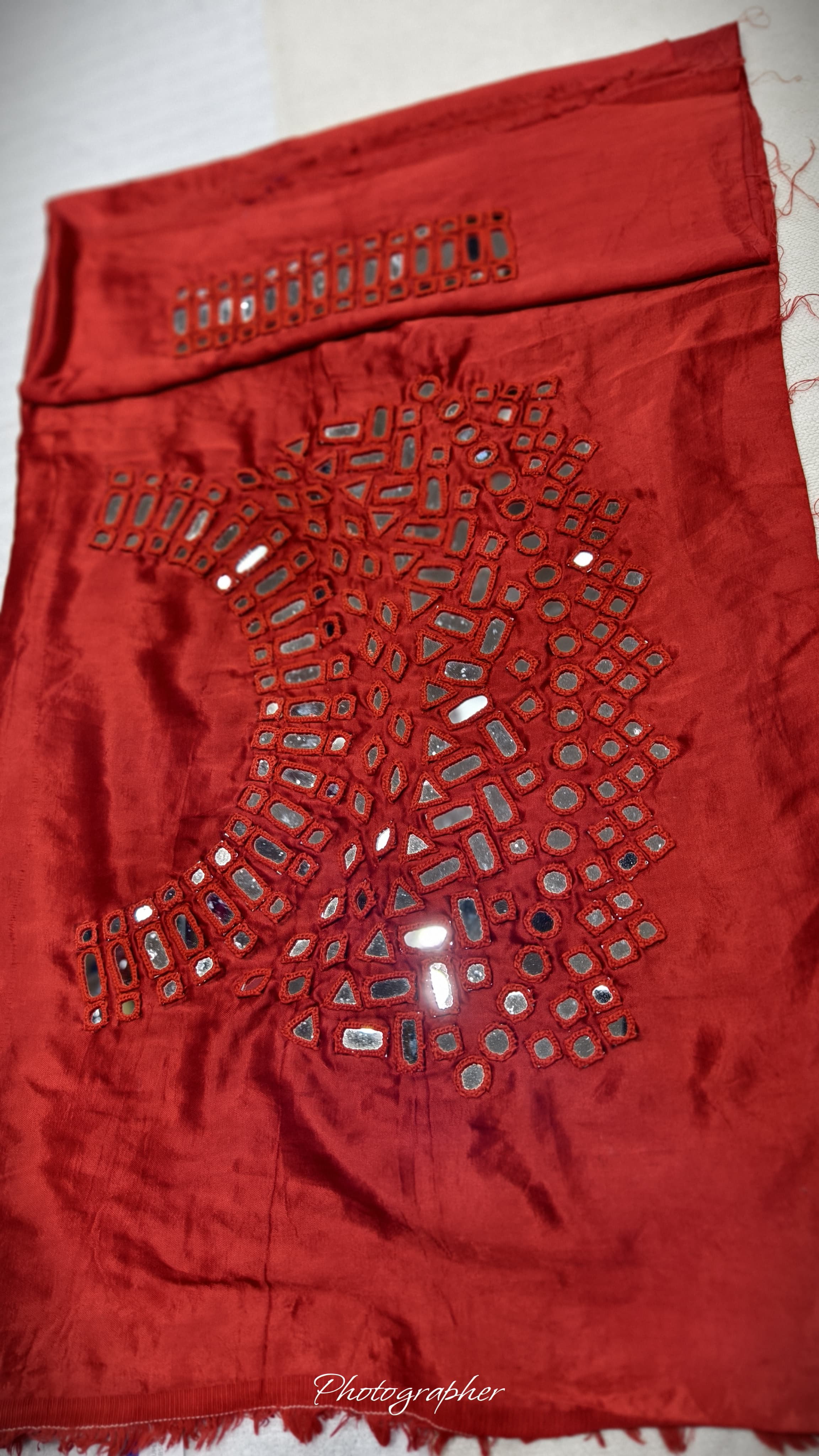 Pure Mashru Gaji Silk Hand Work Mirror Blouse With 2 Sleeves