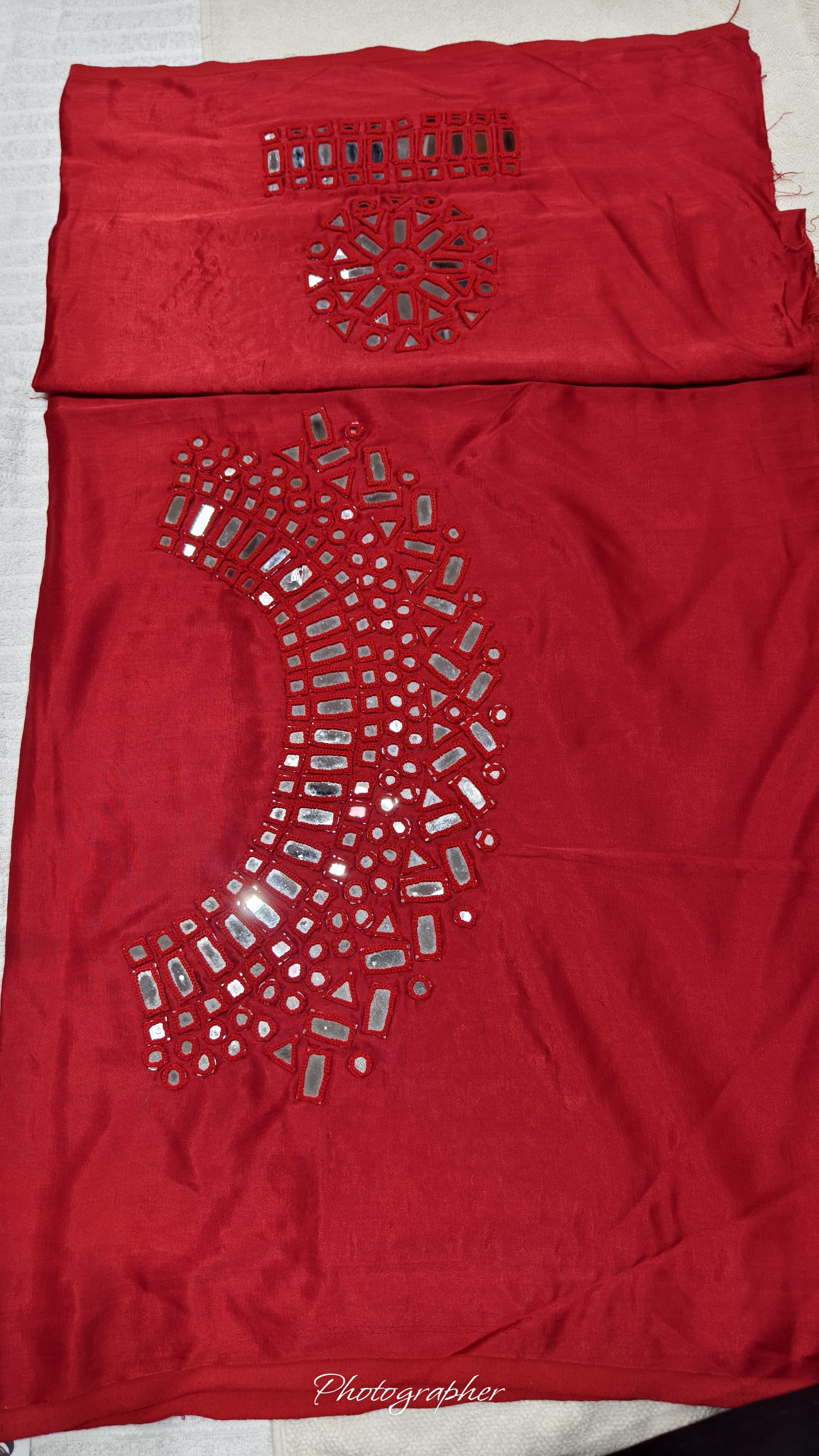 Pure Mashru Gaji Silk Hand Work Mirror Blouse With 2 Sleeves