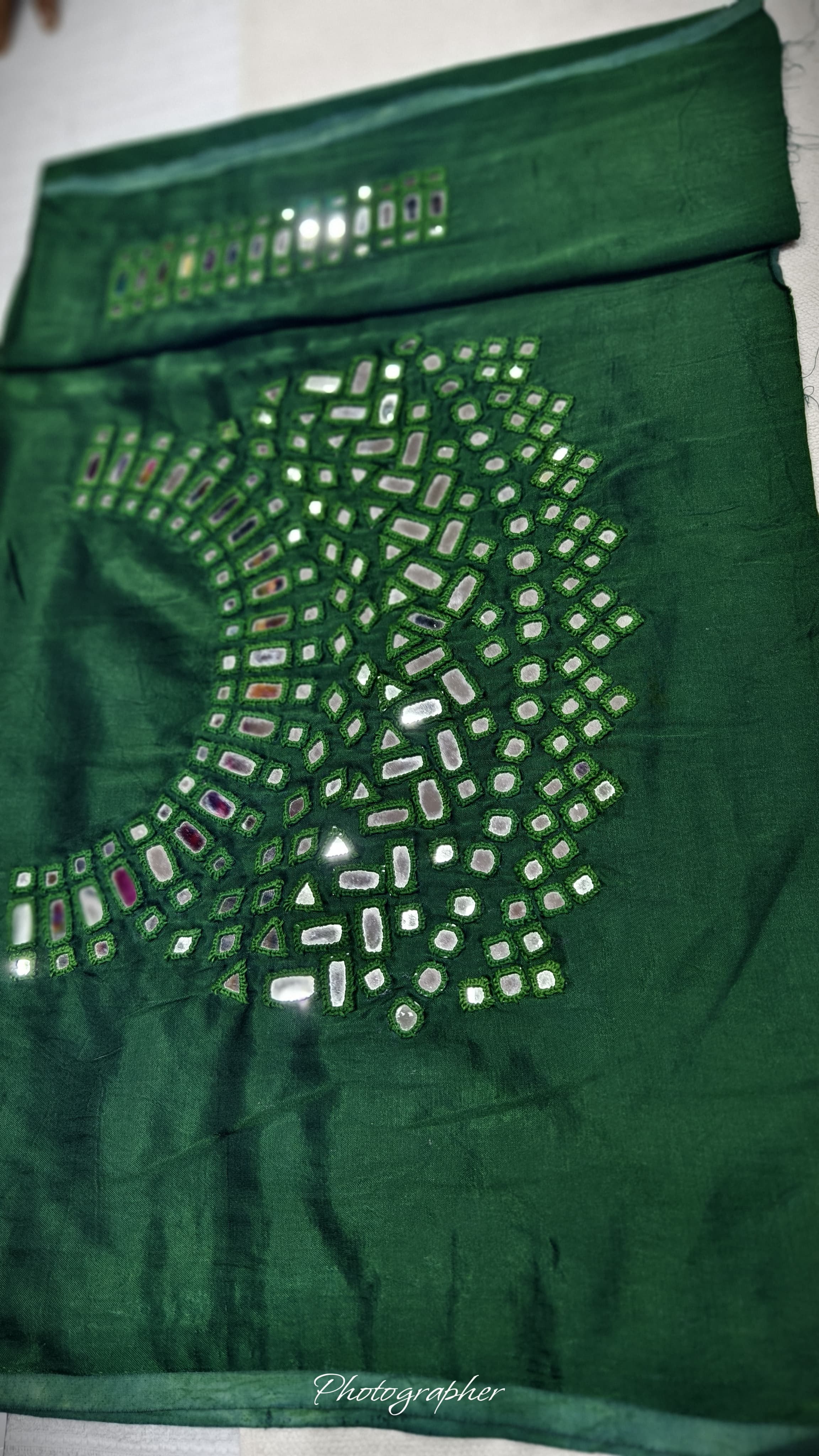 Pure Mashru Gaji Silk Hand Work Mirror Blouse With 2 Sleeves